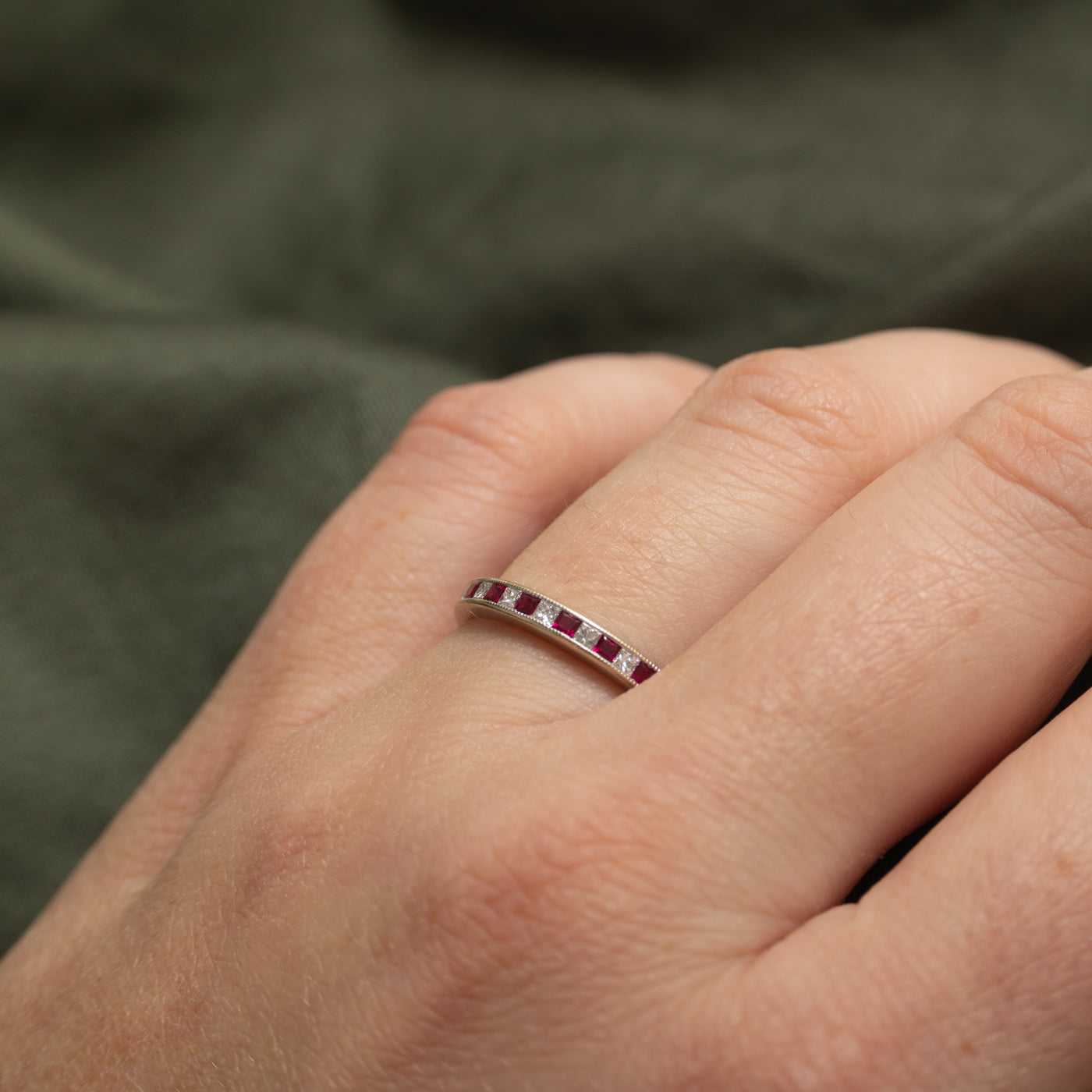 18k Semi Eternity Princess Cut Ruby & Diamond Band | 2.50mm | SZ 5.75