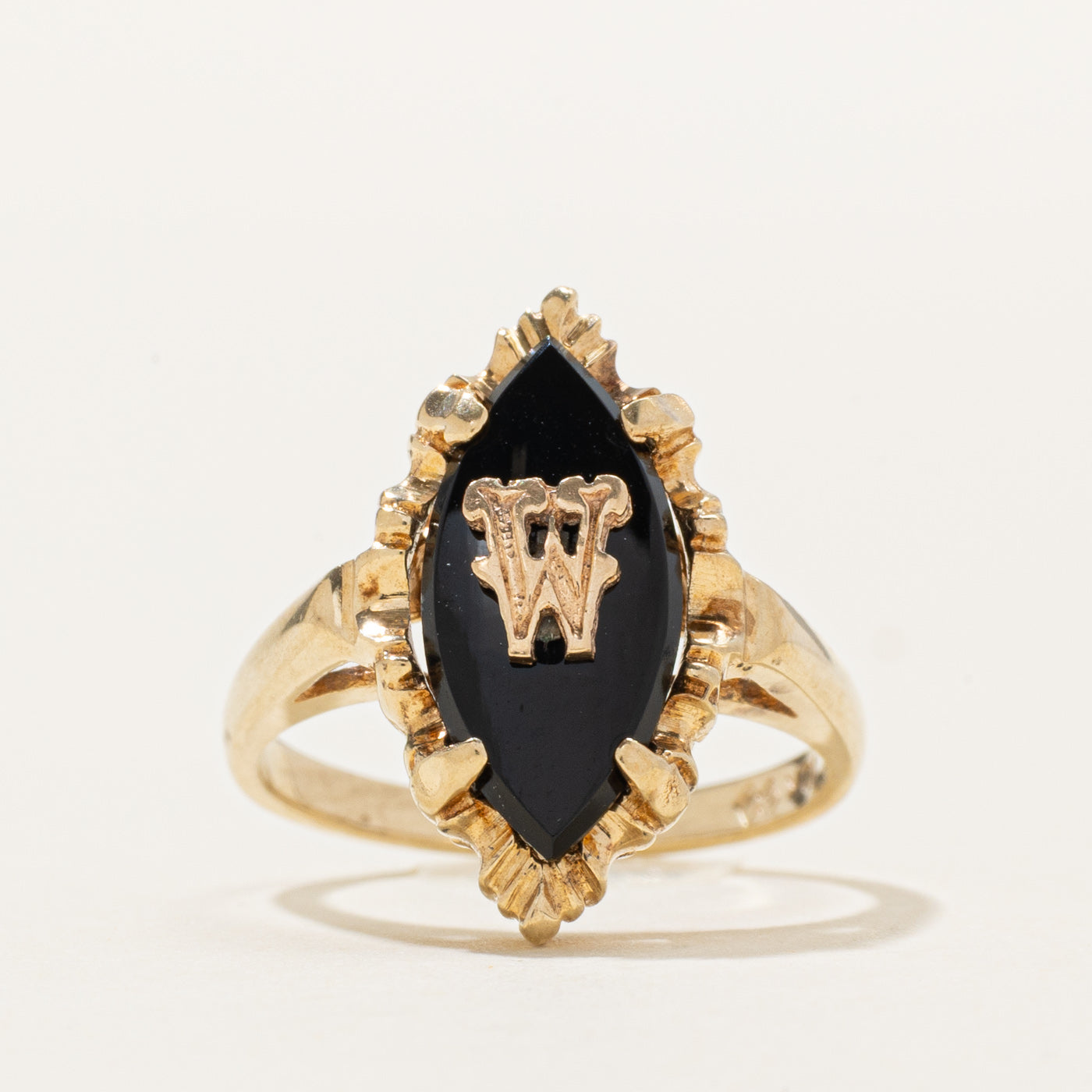 Cabochon Onyx "W" Initial Navette Ring | SZ 5