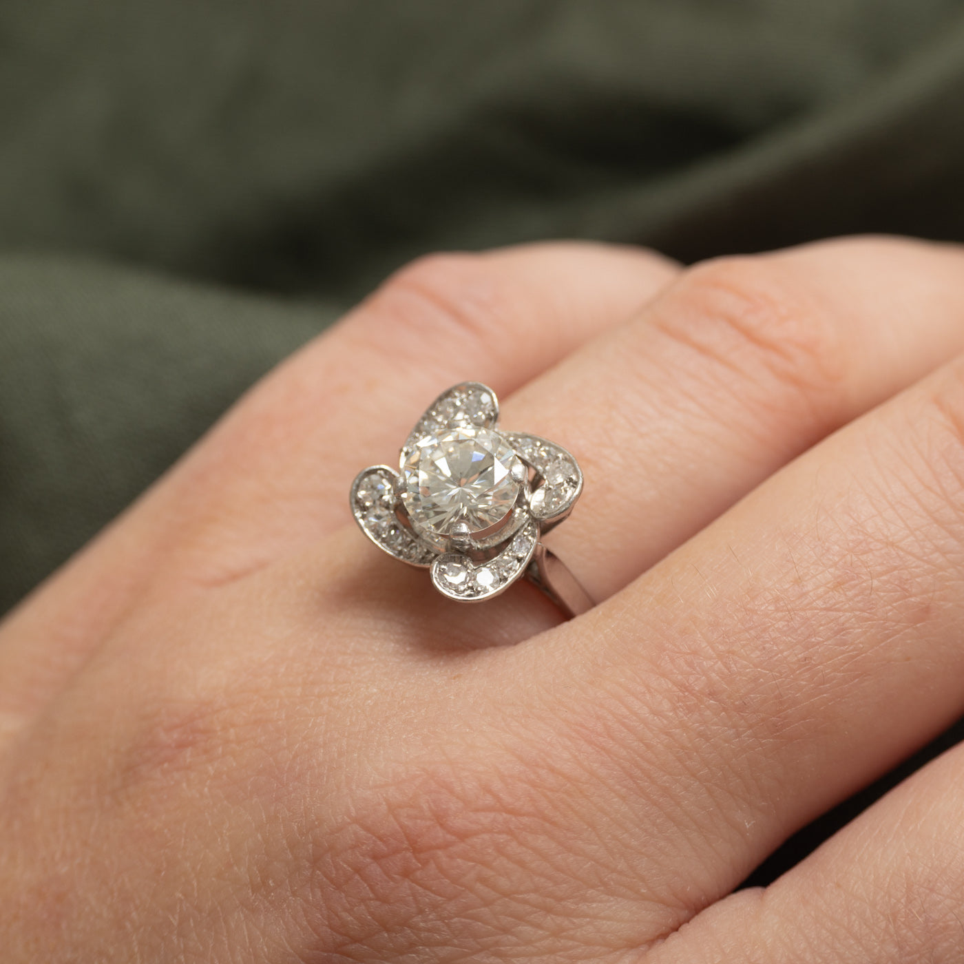 Platinum Diamond Cluster Halo Engagement Ring | 1.87ctw VVS2 I/J | SZ 5.5