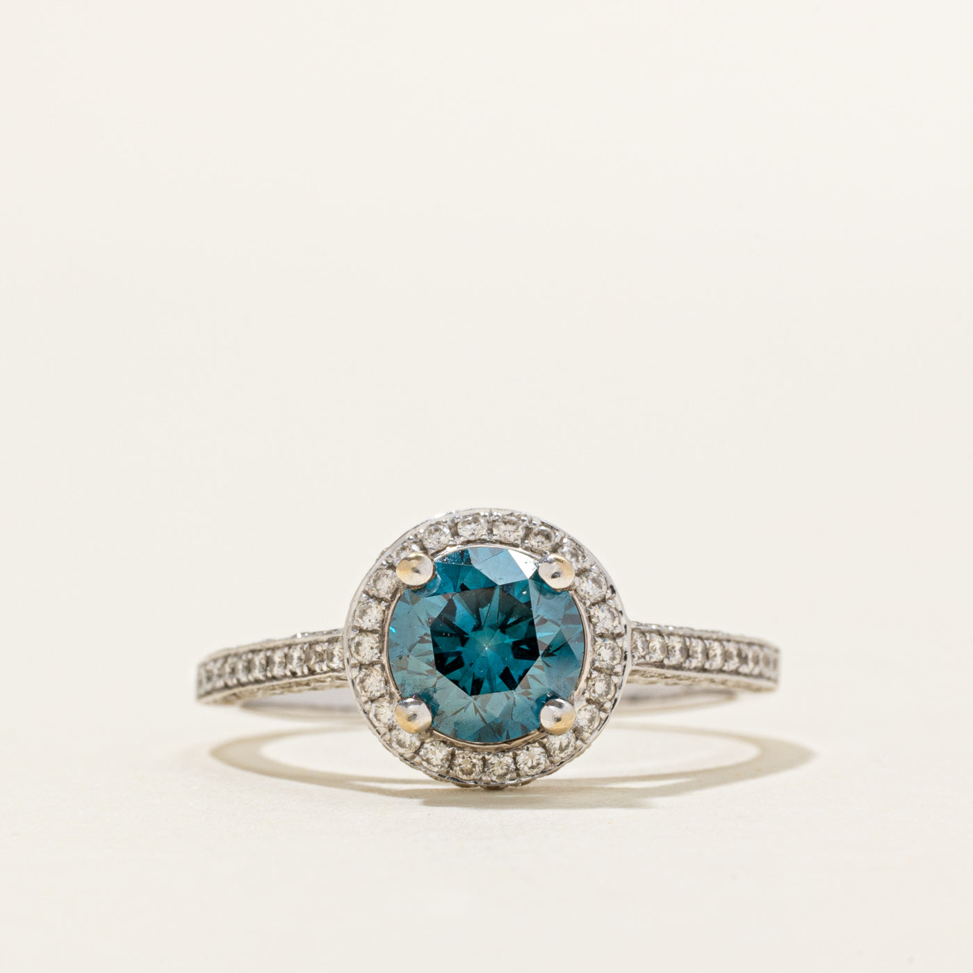 18K Blue Diamond Halo Engagement Ring | 1.91ctw | SZ 8.5
