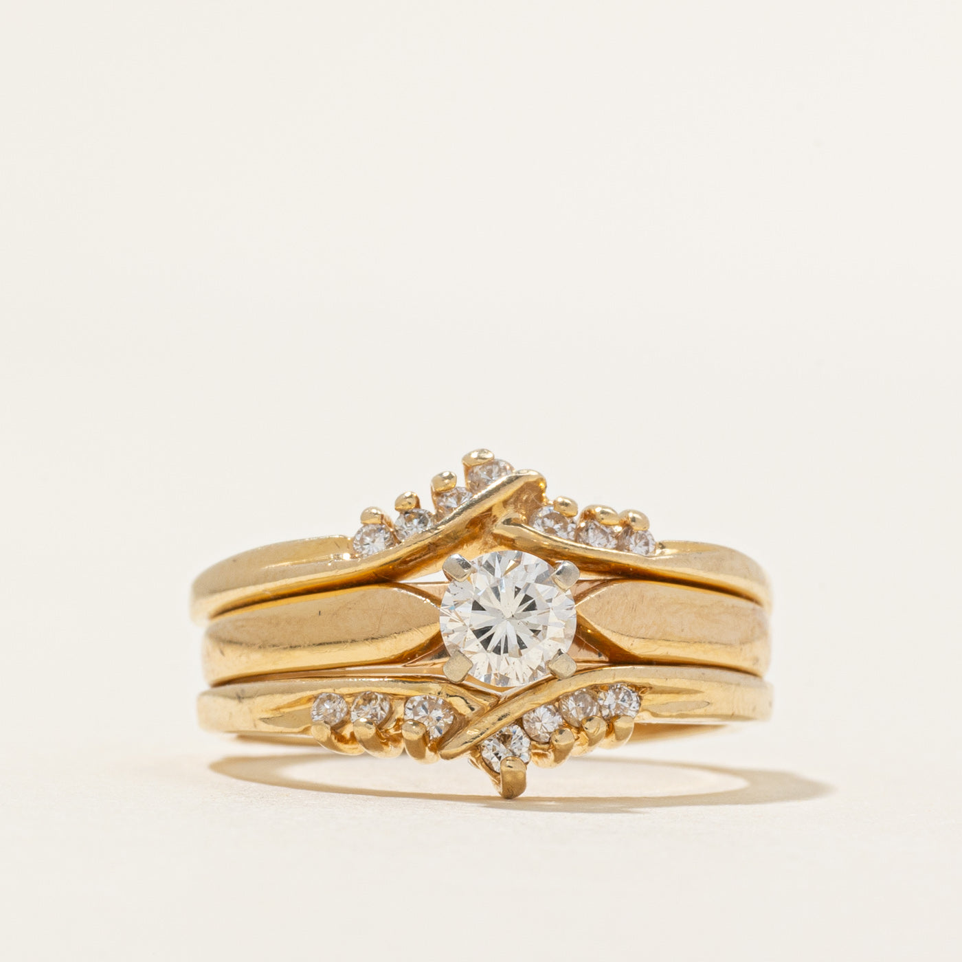 Diamond Chevron Accented Wedding Ring Set | 0.51ctw | SZ 5