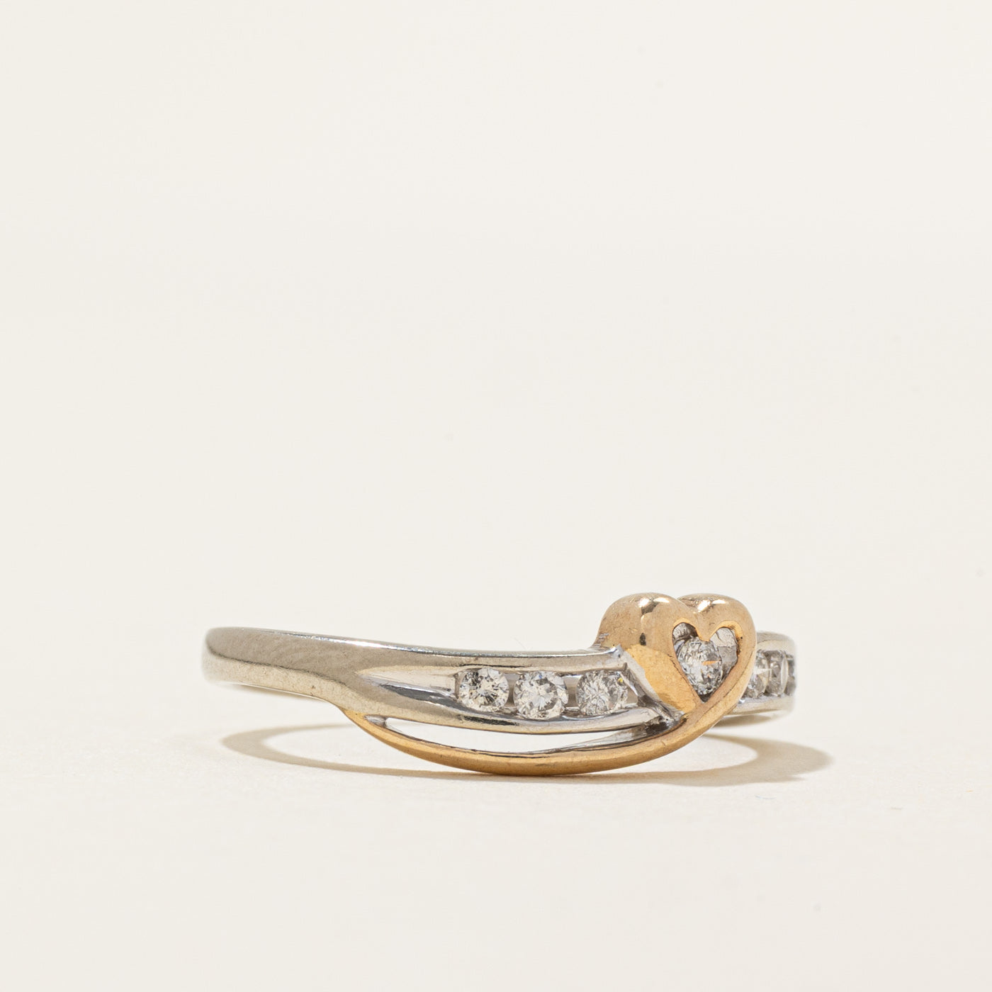 Two Tone Gold Diamond Heart Ring | 0.13ct | SZ 5.75