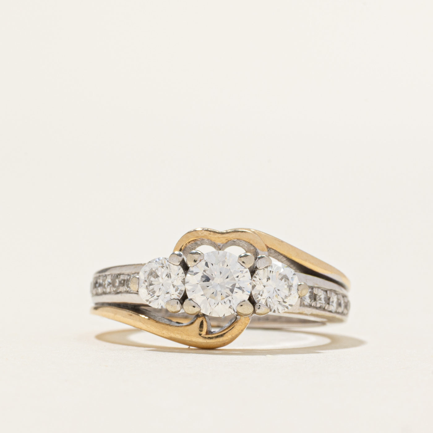 Two Tone Gold Three Stone Diamond Accented Ring | 1.04ctw | SZ 6