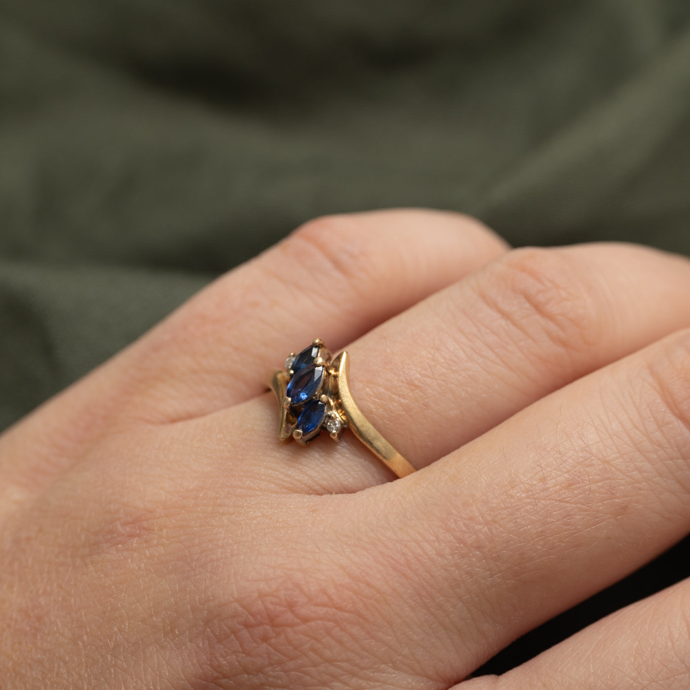 Three Stone Sapphire & Diamond Bypass Ring | SZ 9.5