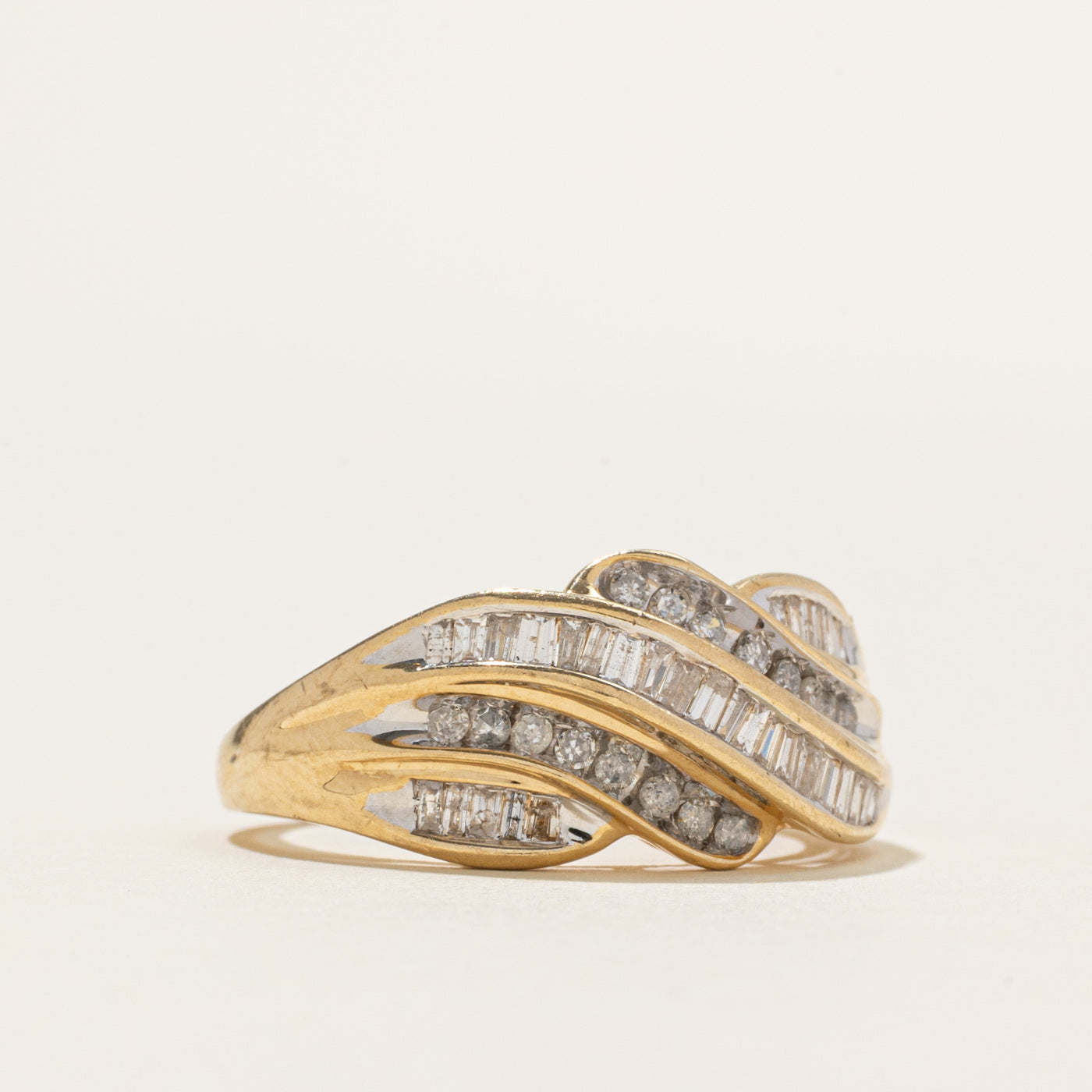 Channel Set Diamond Waterfall Cross Over Ring | 0.47ctw | SZ 7.25