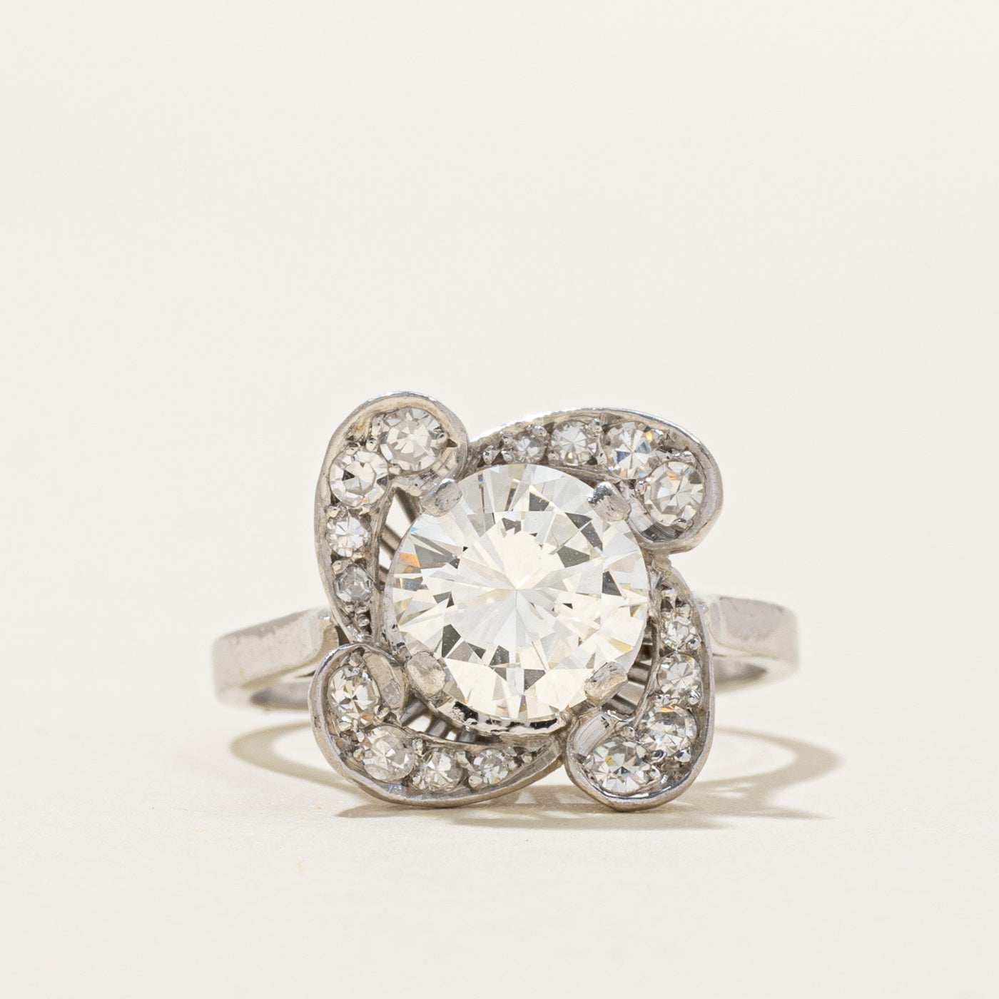 Platinum Diamond Cluster Halo Engagement Ring | 1.87ctw VVS2 I/J | SZ 5.5