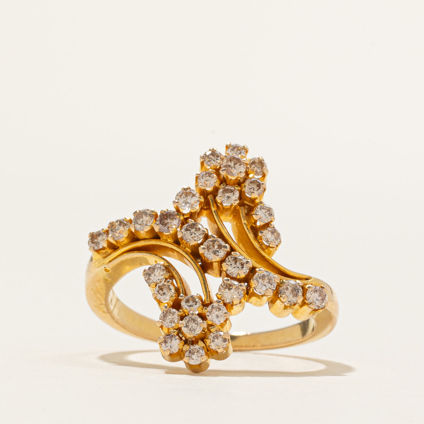 18k Yellow Gold Brown Diamond Cluster Bypass Ring | 0.71ctw | SZ 6