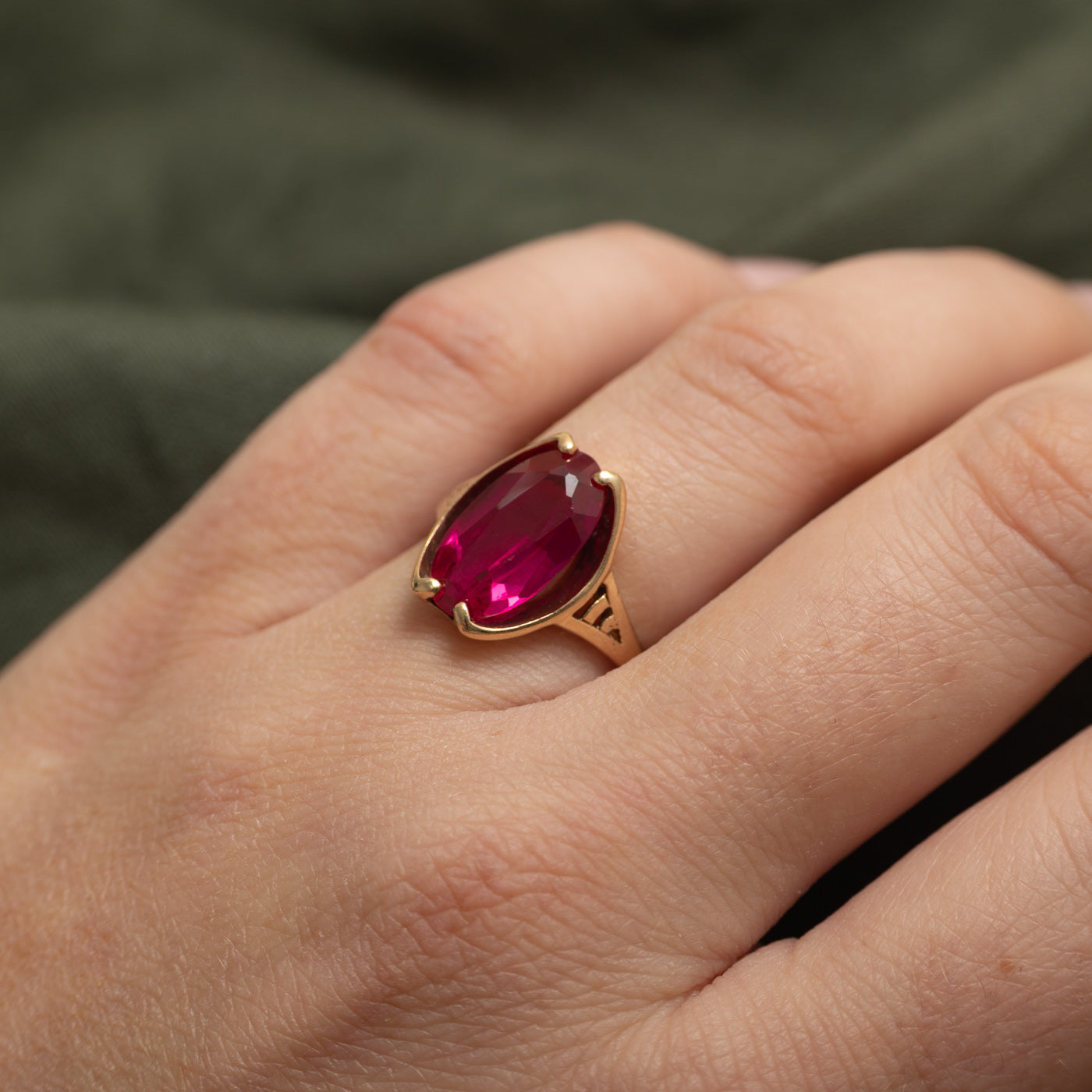 Synthetic Ruby Openwork Cocktail Ring | SZ 5.5