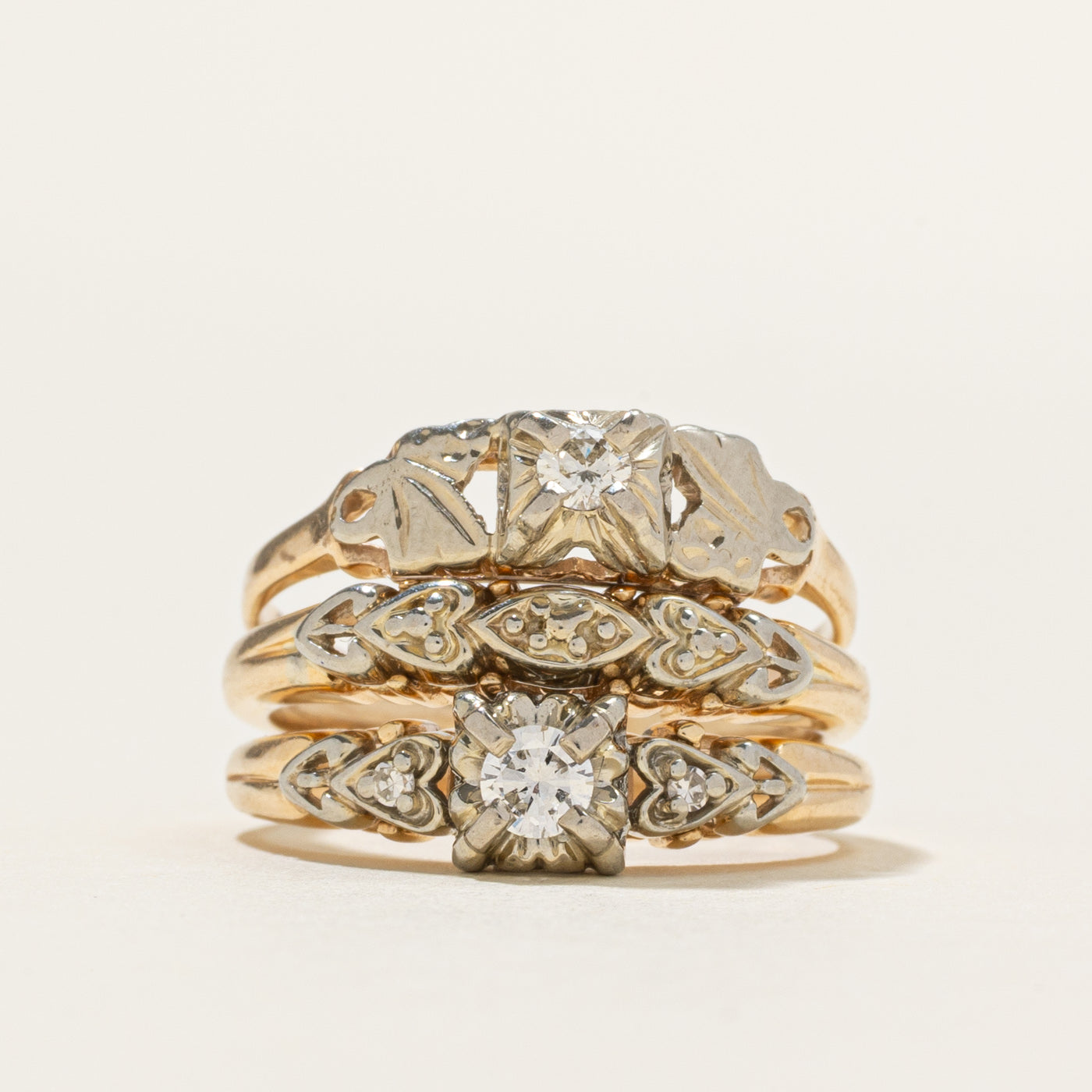 Illusion Set Diamond Soldered Wedding Ring Set | 0.20ctw | SZ 4.75