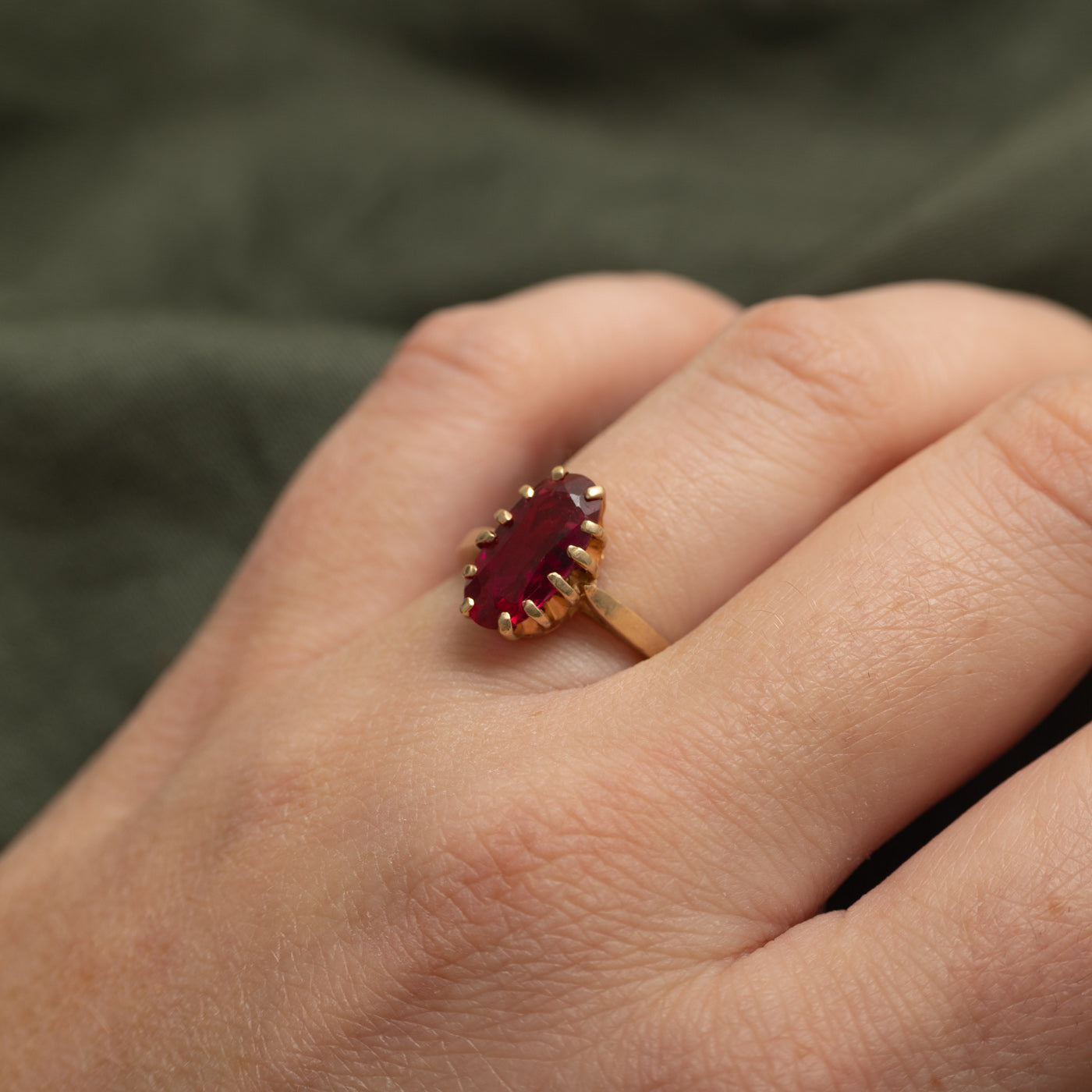 Belcher Set Synthetic Ruby Cocktail Ring | SZ 6.25