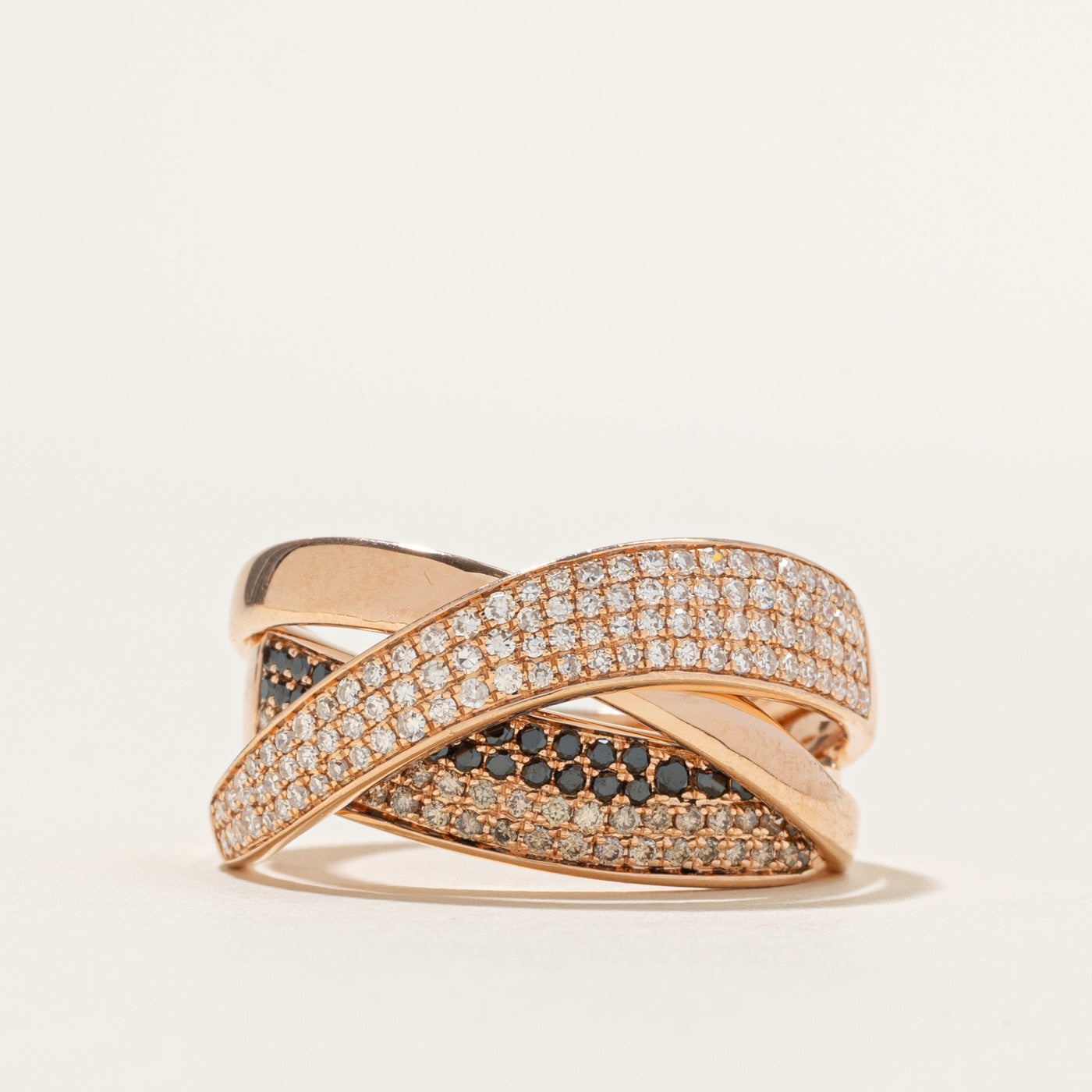 'Effy' Champagne & White Diamond Cross Over Ring | 0.77ctw | SZ 9.25
