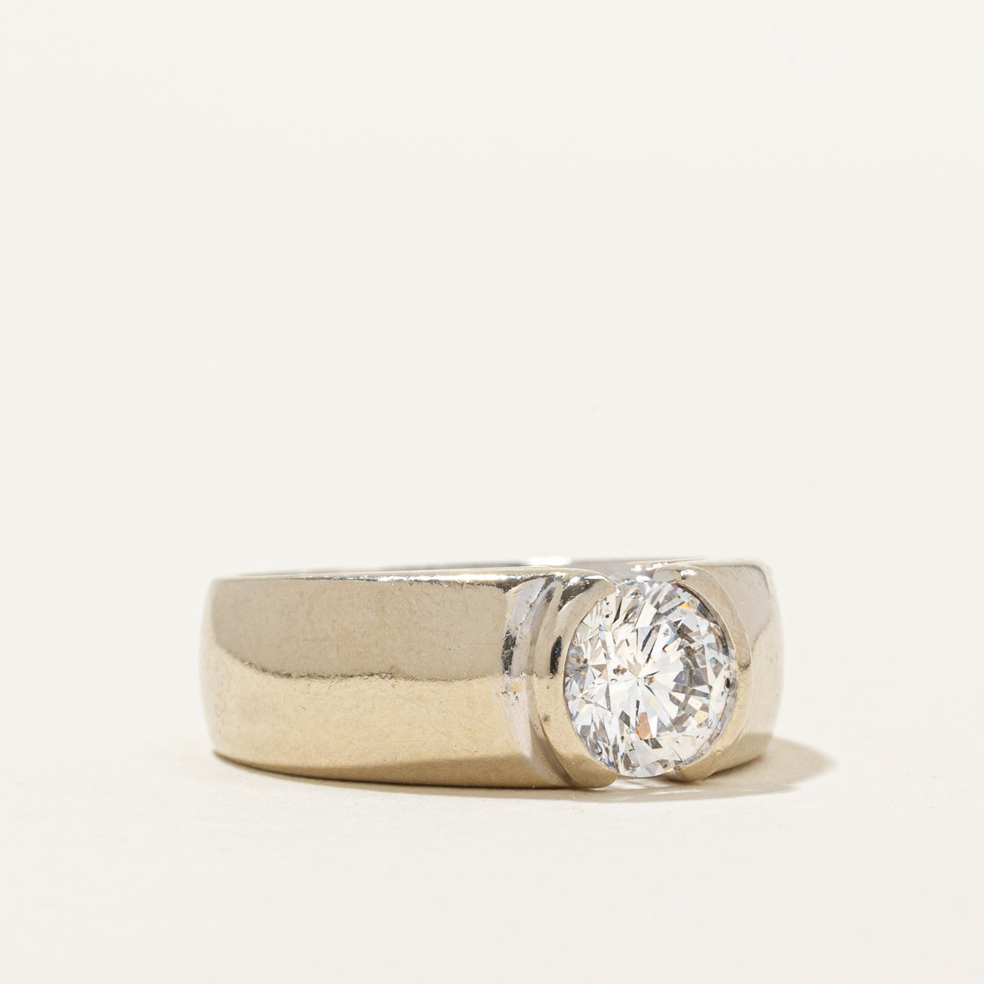 18k Semi Bezel Diamond Chunky Engagement Ring | 1.34ct I1 E/F | SZ 7