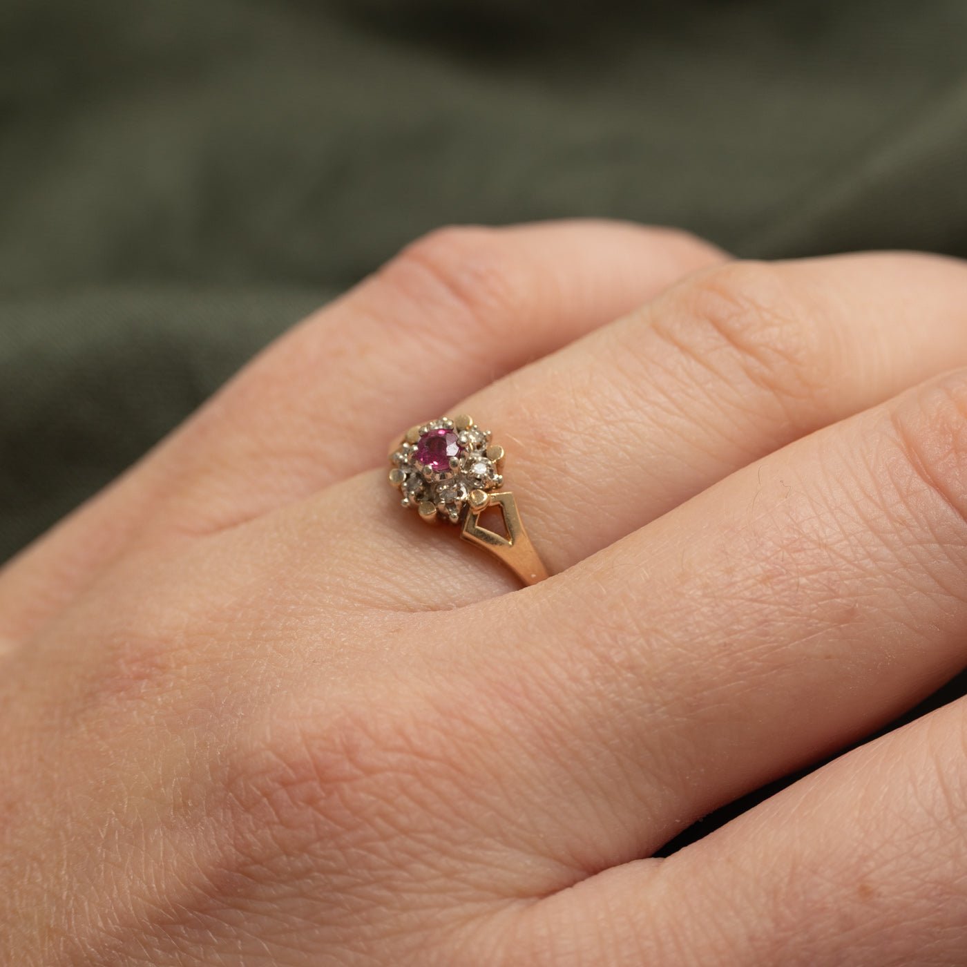 Synthetic Ruby & Diamond Open Shank Ring | SZ 4.75