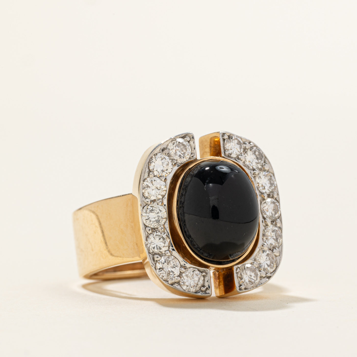 'Cavelti' 18K Onyx & Diamond Semi Halo Ring | 5.75ct, 1.05ctw | SZ 7.5