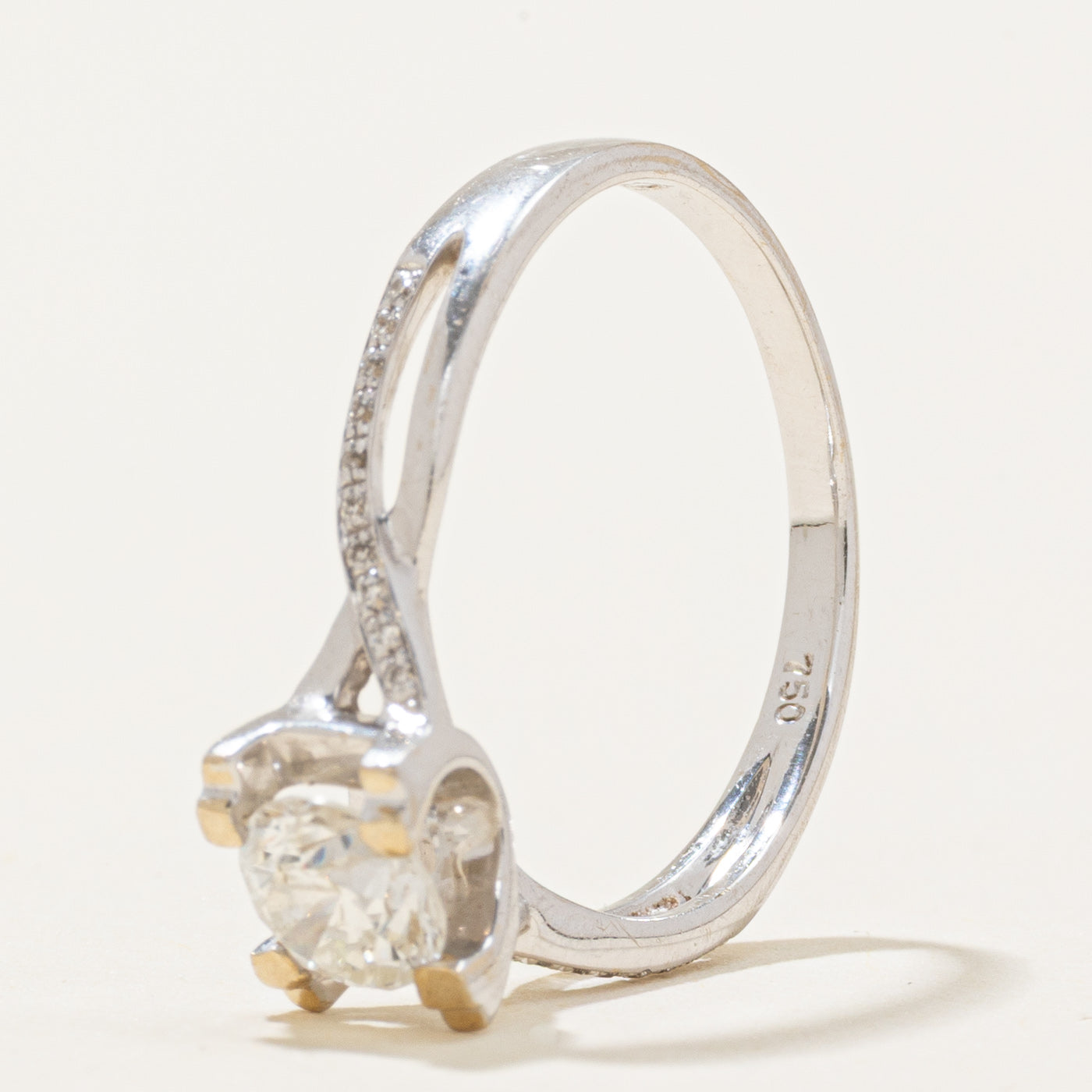 18k Diamond Cross Over Engagement Ring | 0.93ctw SI2 I | SZ 5.25