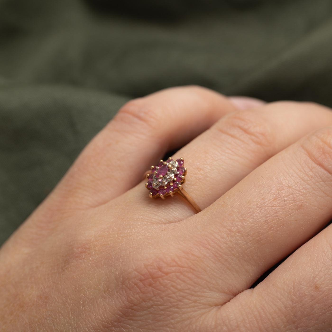 Marquise Cut Ruby & Diamond Petal Halo Ring | SZ 7