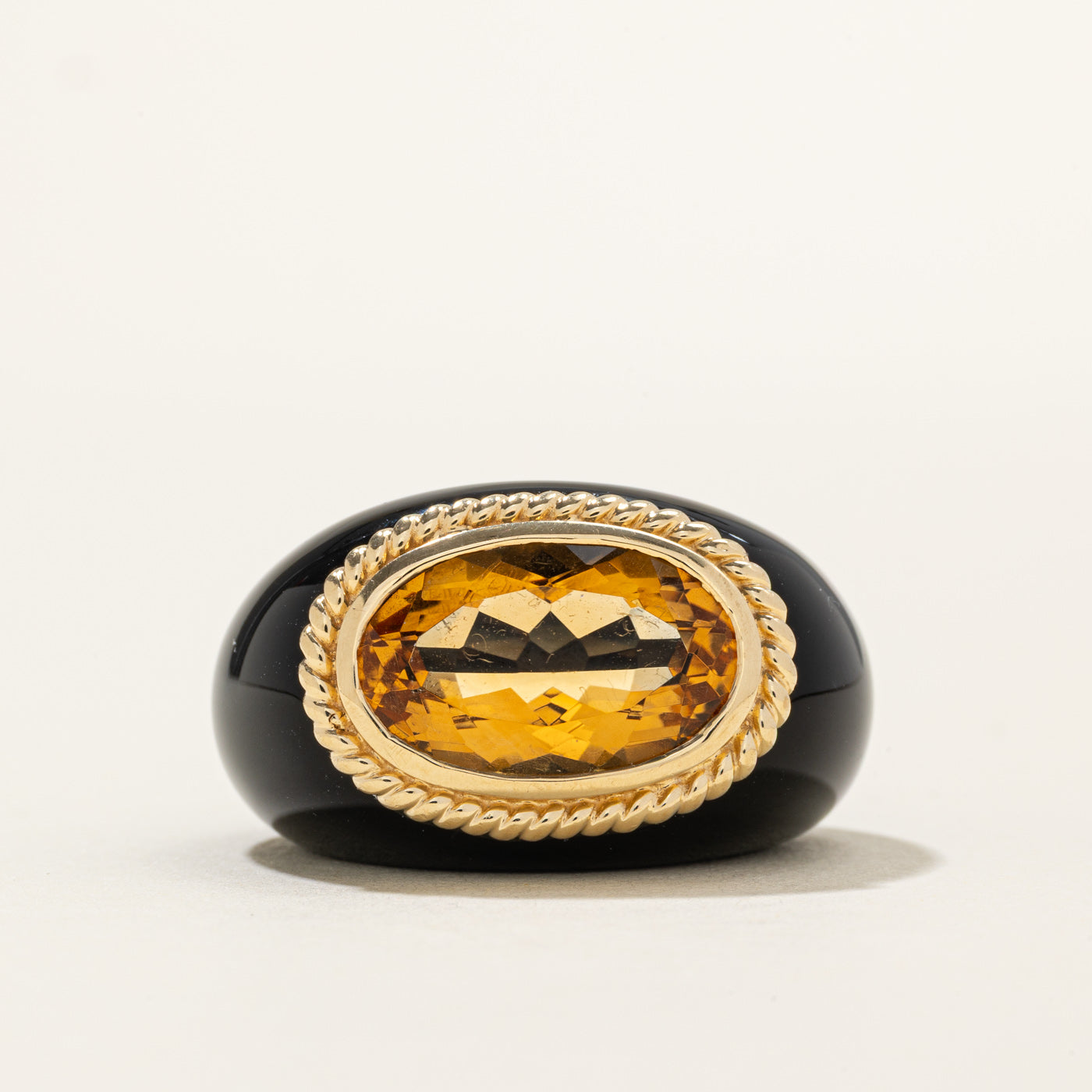 East West Citrine & Carved Onyx Ring | 46.00ctw | SZ 6.5
