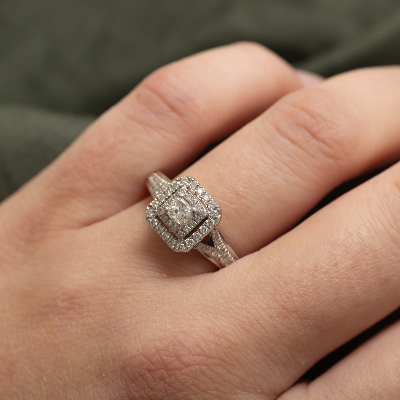 'Vera Wang' Princess Cut Diamond Double Halo & Hidden Sapphire Ring | 0.48ctw, 0.05ctw | SZ 8