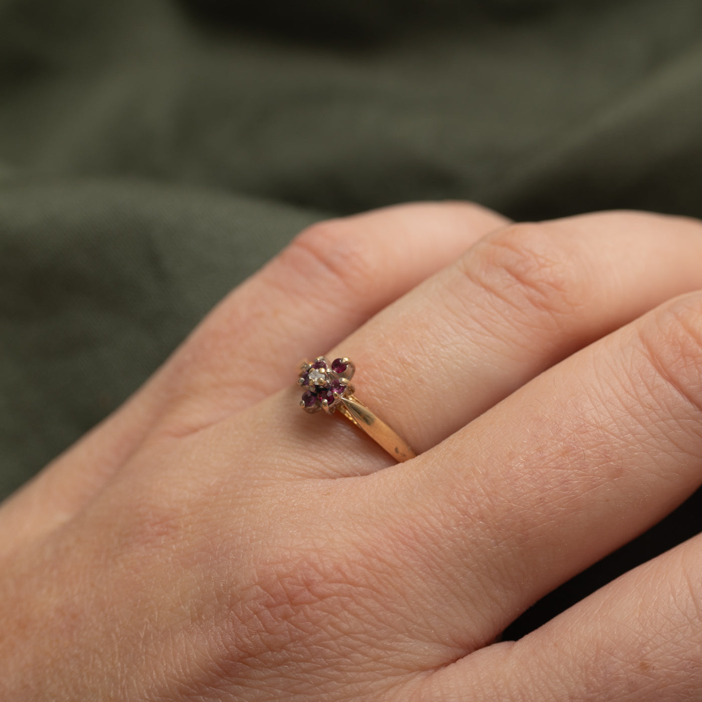 Synthetic Ruby & Natural Diamond Petal Ring | SZ 6.5