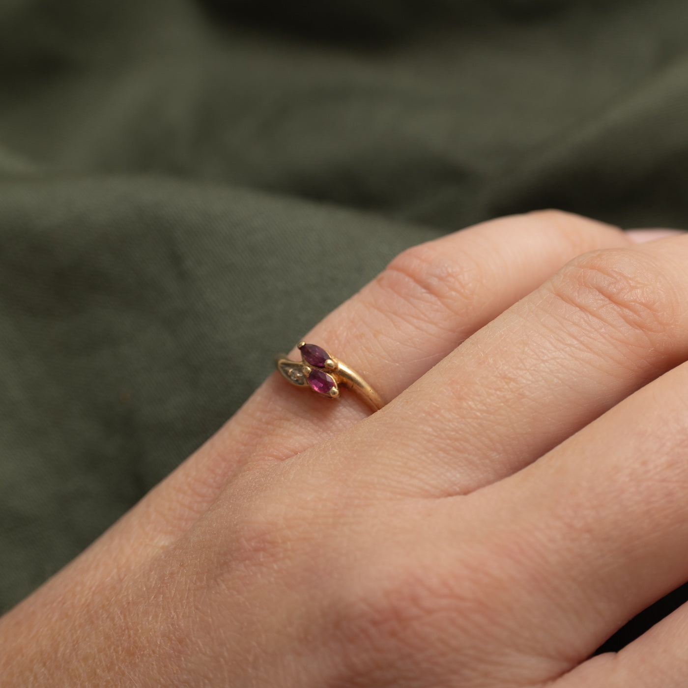 Two Stone Ruby & Diamond Petite Bypass Ring | SZ 4.5