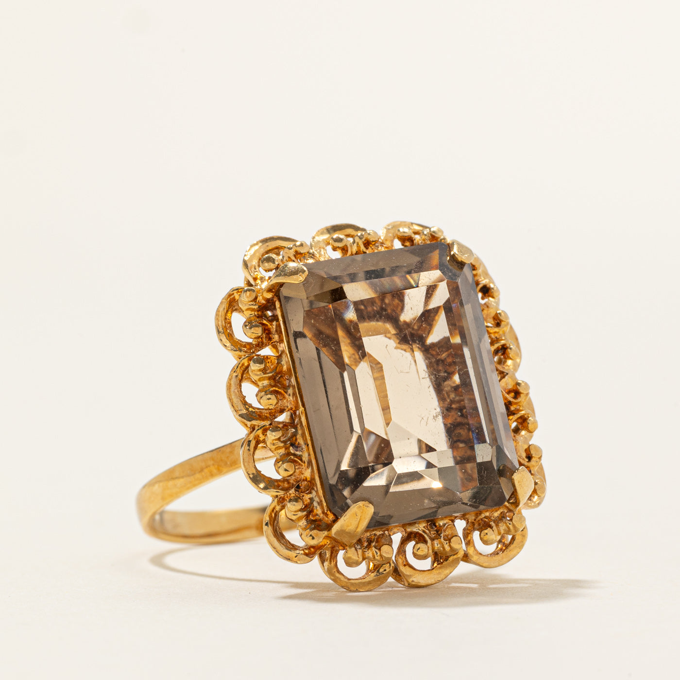 Smoky Quartz Ornate Cocktail Ring | 13.60ct | SZ 8.5