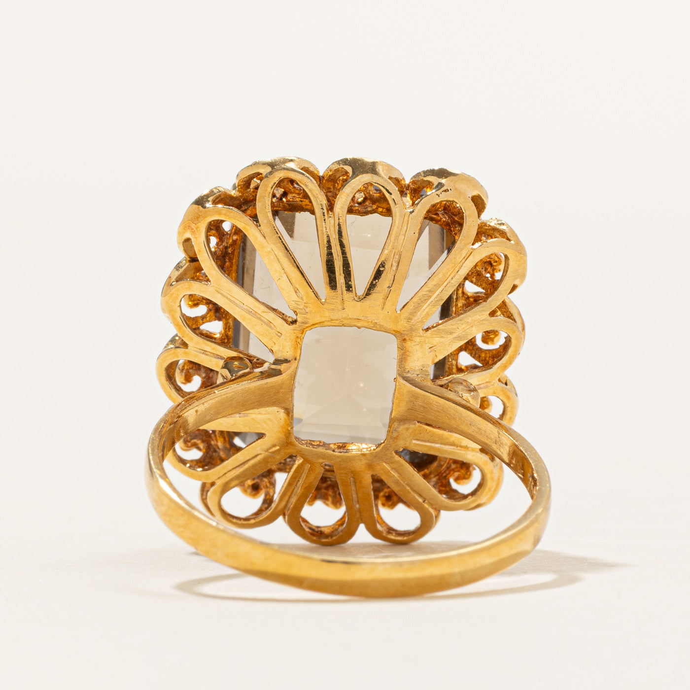 Smoky Quartz Ornate Cocktail Ring | 13.60ct | SZ 8.5