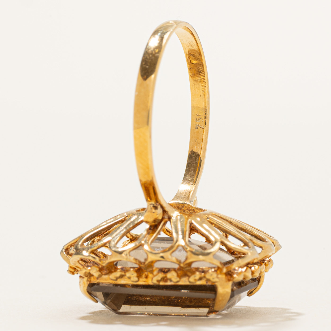 Smoky Quartz Ornate Cocktail Ring | 13.60ct | SZ 8.5