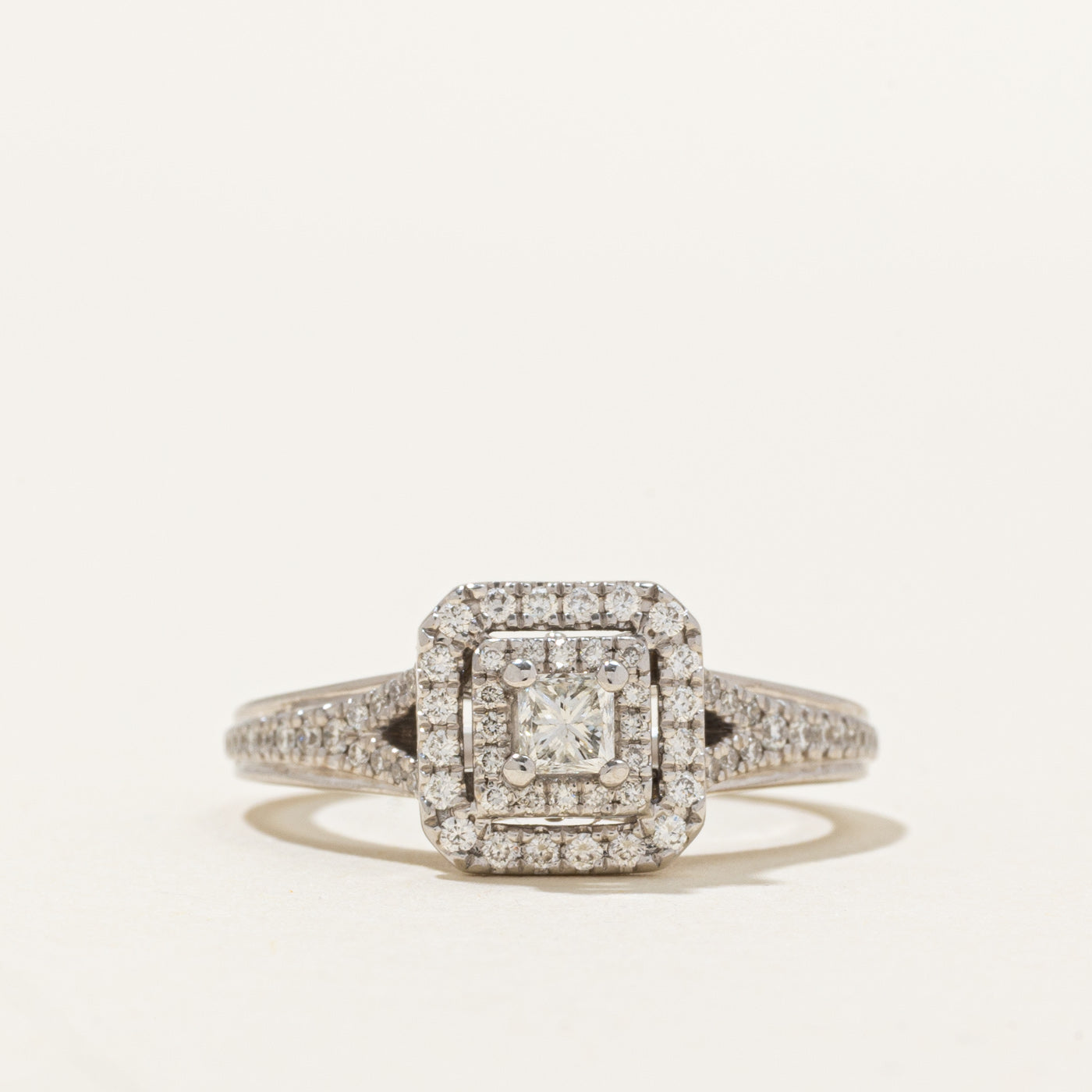 'Vera Wang' Princess Cut Diamond Double Halo & Hidden Sapphire Ring | 0.48ctw, 0.05ctw | SZ 8