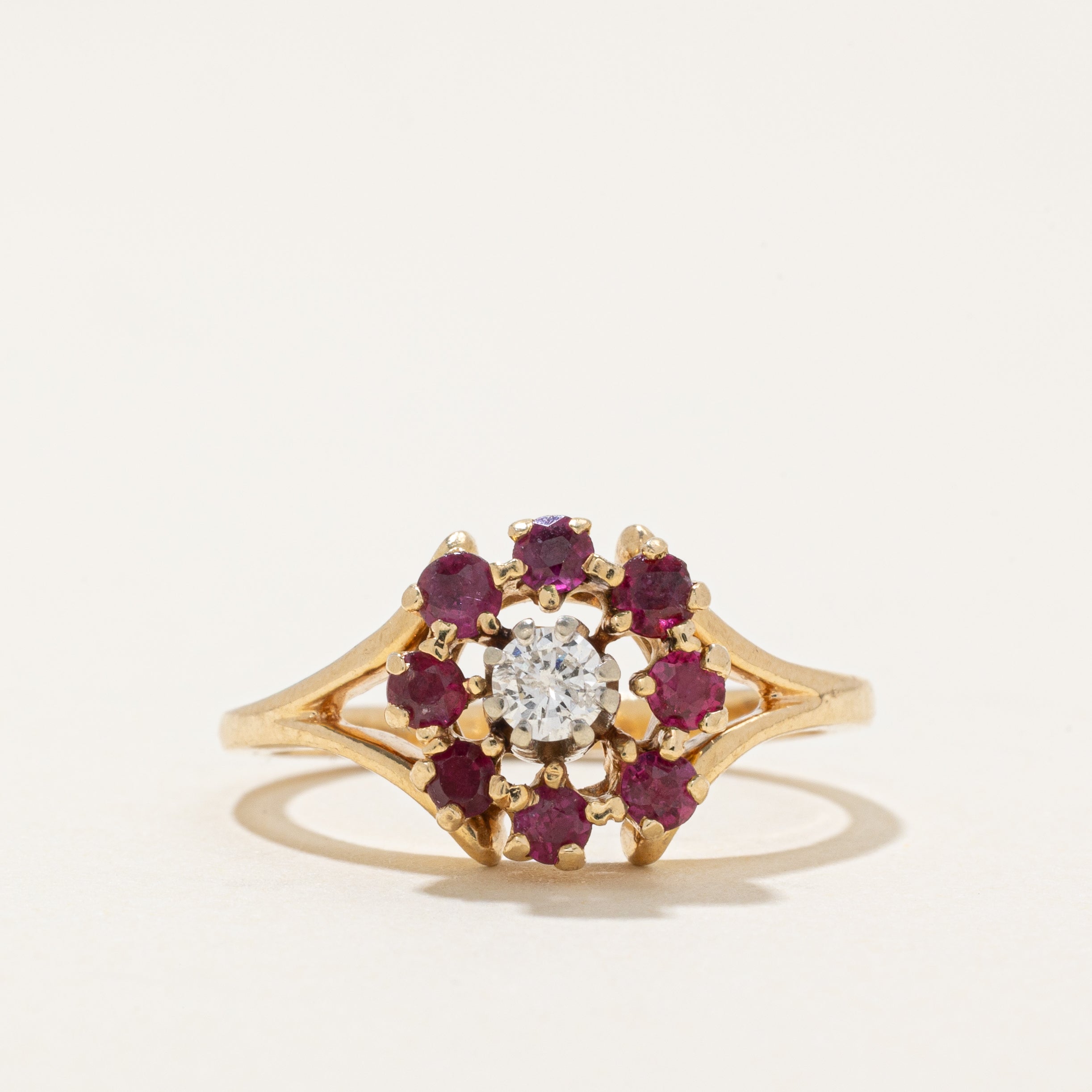 Diamond & Ruby Halo Ring | 0.16ct, 0.34ctw | SZ 6.5 |