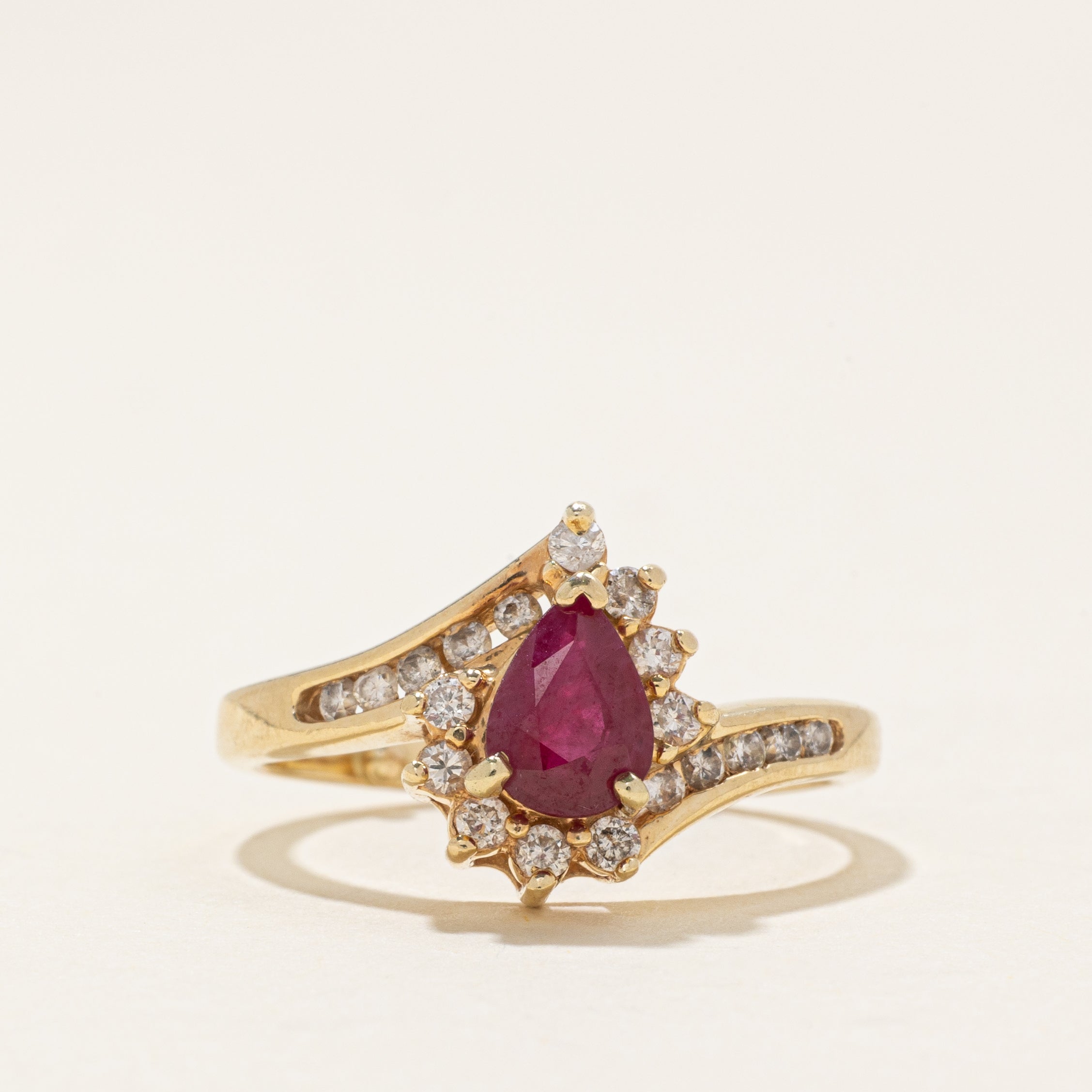 Pear Cut Ruby & Diamond Petal Bypass Ring | 0.67ct, 0.22ctw | SZ 5.5 |