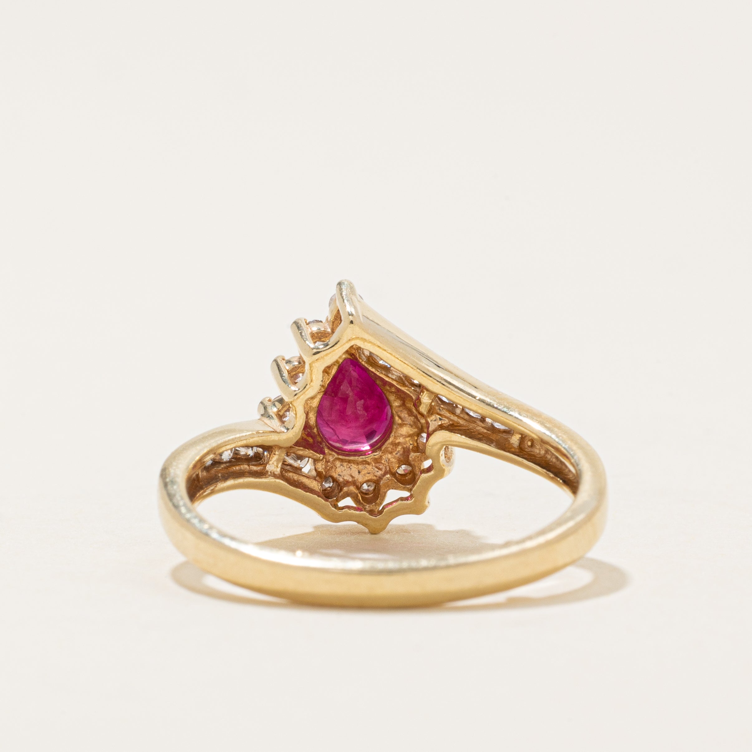 Pear Cut Ruby & Diamond Petal Bypass Ring | 0.67ct, 0.22ctw | SZ 5.5 |