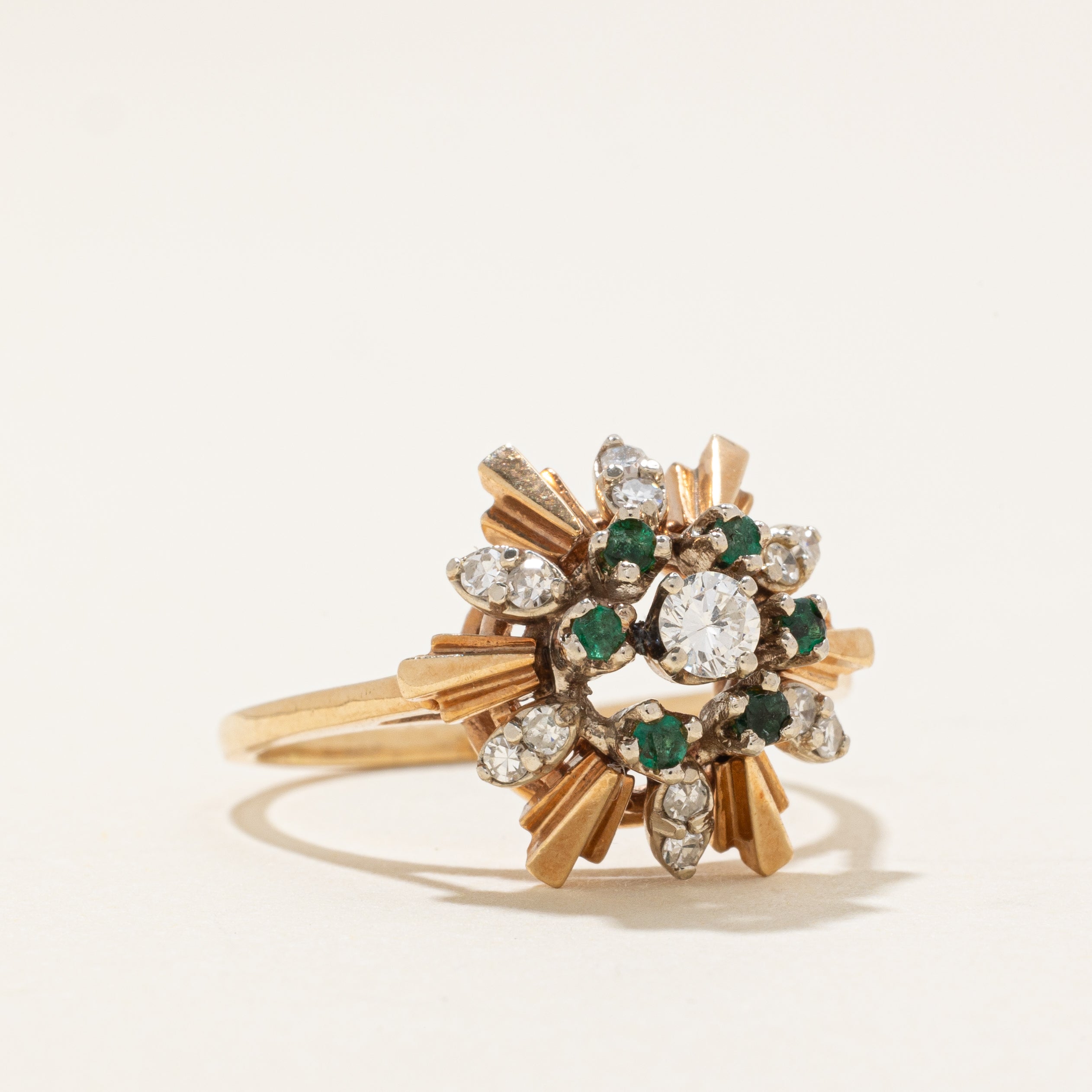 Emerald & Diamond Cluster Cocktail Ring | 0.18ctw, 0.25ctw | SZ 8.0 |