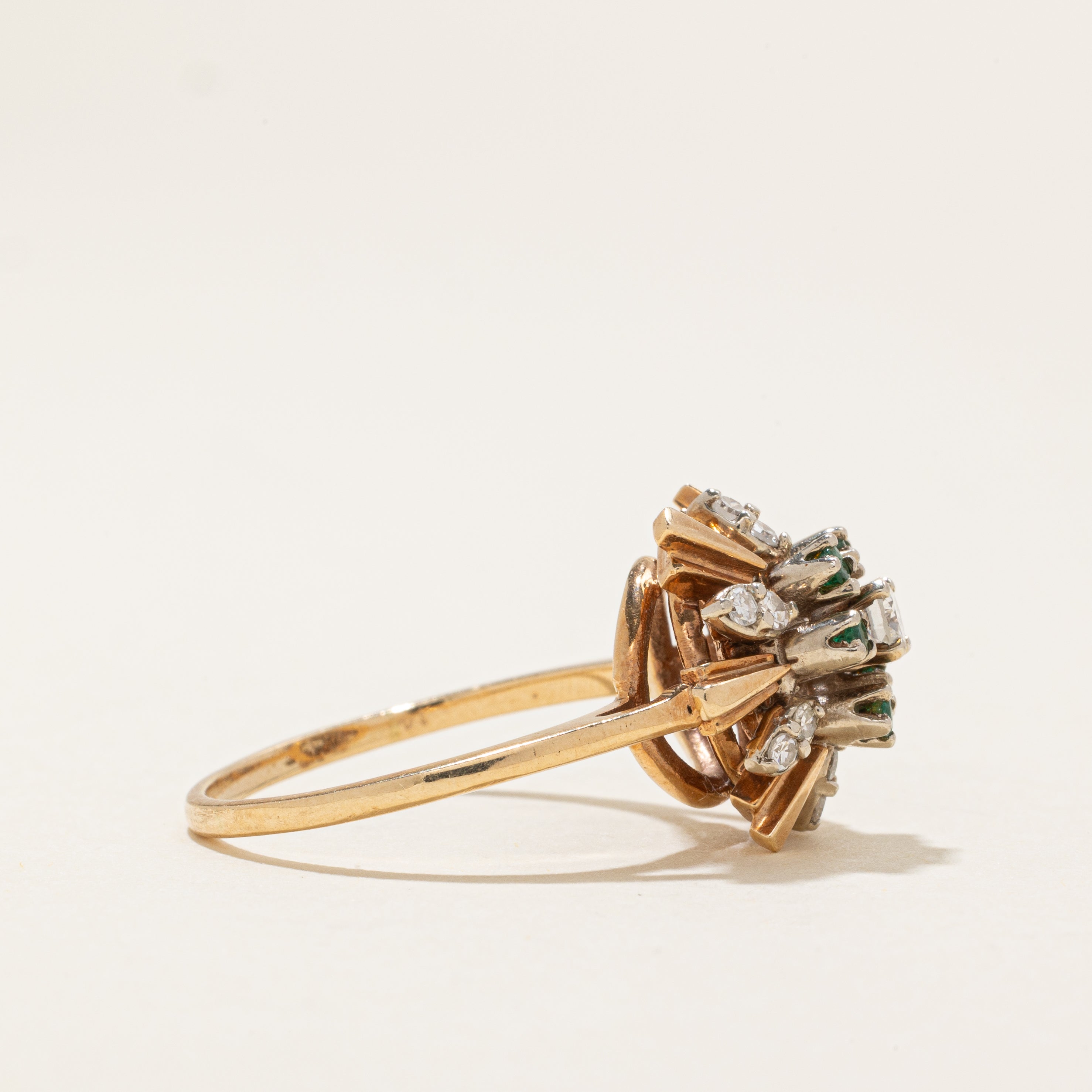 Emerald & Diamond Cluster Cocktail Ring | 0.18ctw, 0.25ctw | SZ 8.0 |
