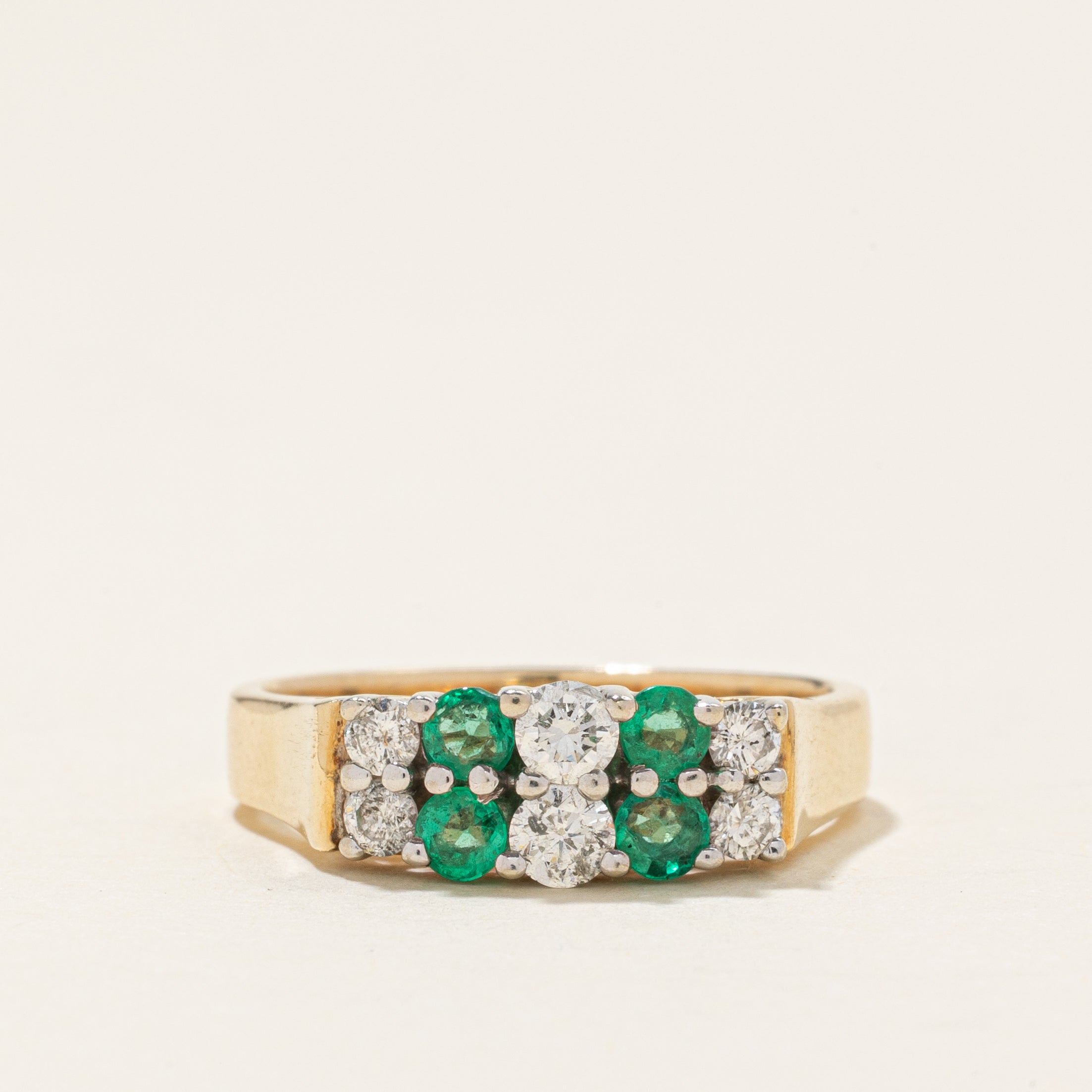Multi Column Diamond & Emerald Ring | 0.34ctw, 0.24ctw | SZ 7.0 |