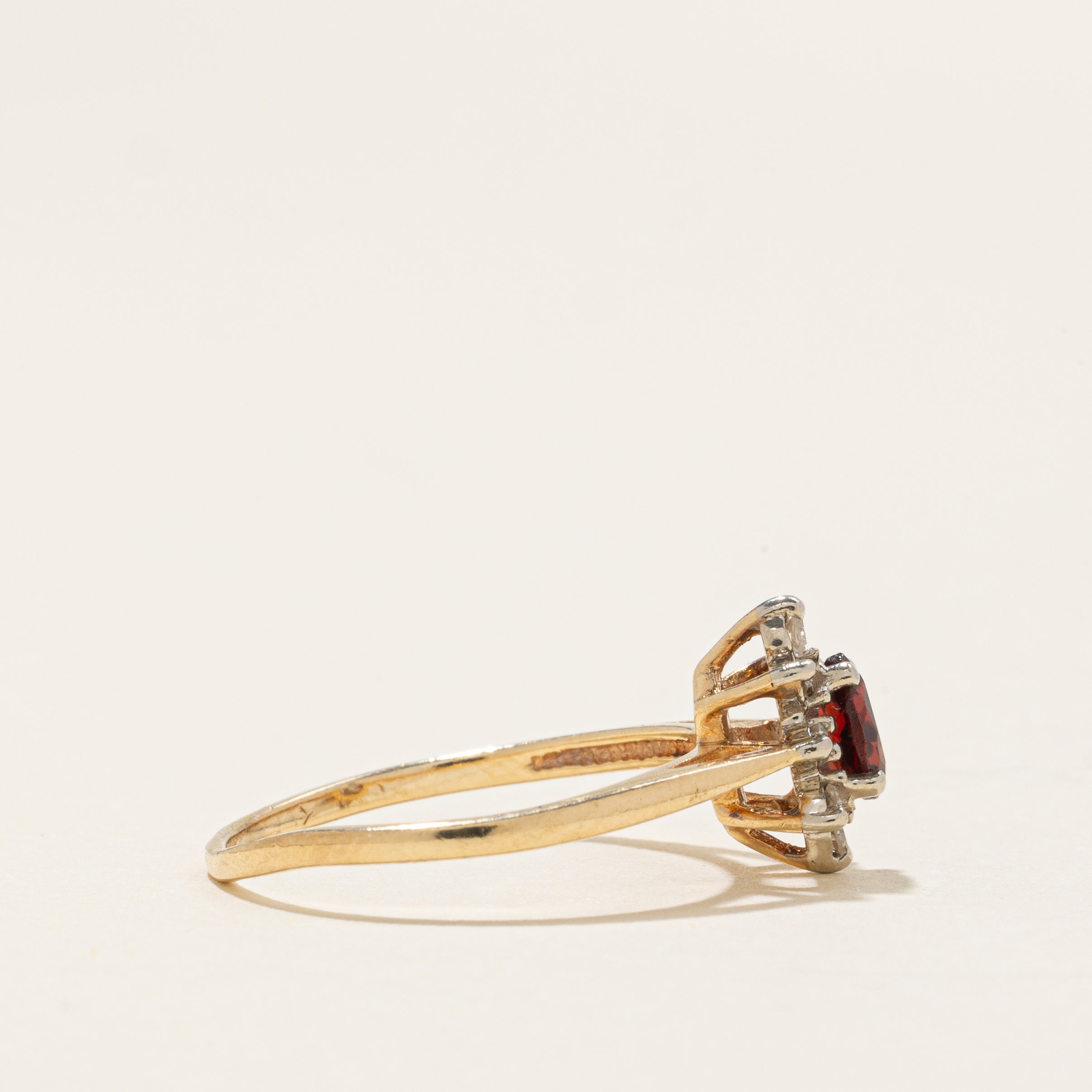 Pear Cut Garnet & Diamond Petal Ring | 0.18ct, 0.04ctw | SZ 5.5 |