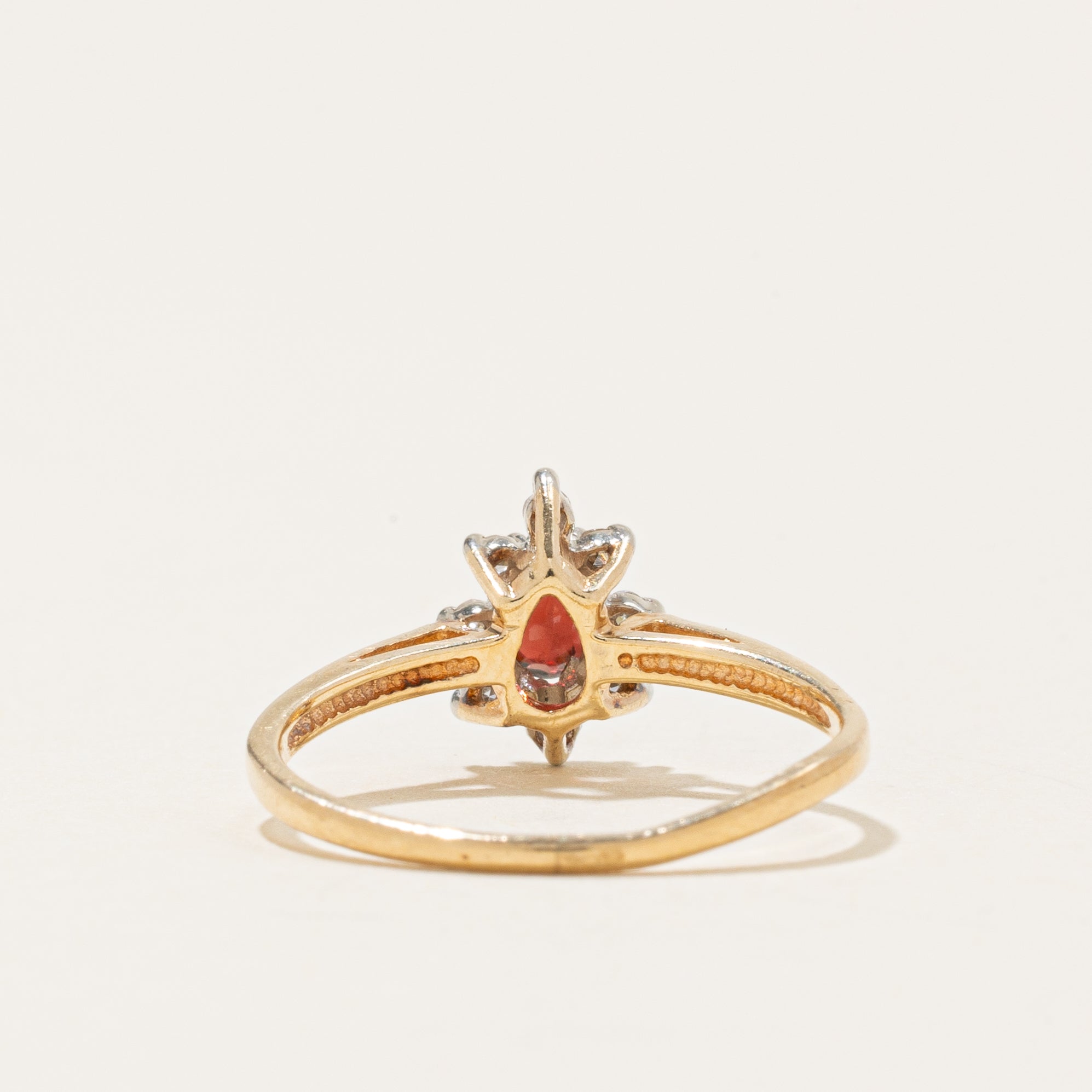 Pear Cut Garnet & Diamond Petal Ring | 0.18ct, 0.04ctw | SZ 5.5 |