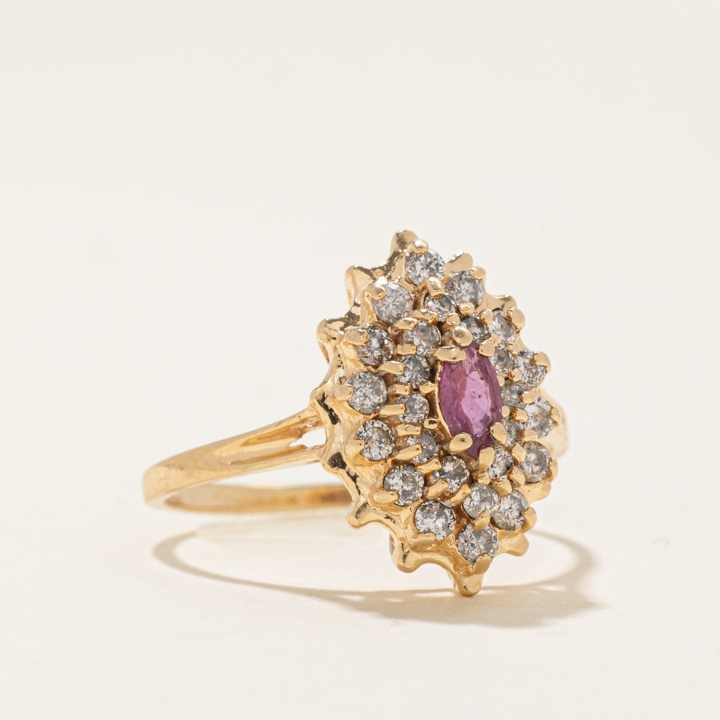 Marquise Cut Ruby & Diamond Cluster Ring | 0.2ct, 0.4ctw | SZ 8.75 |