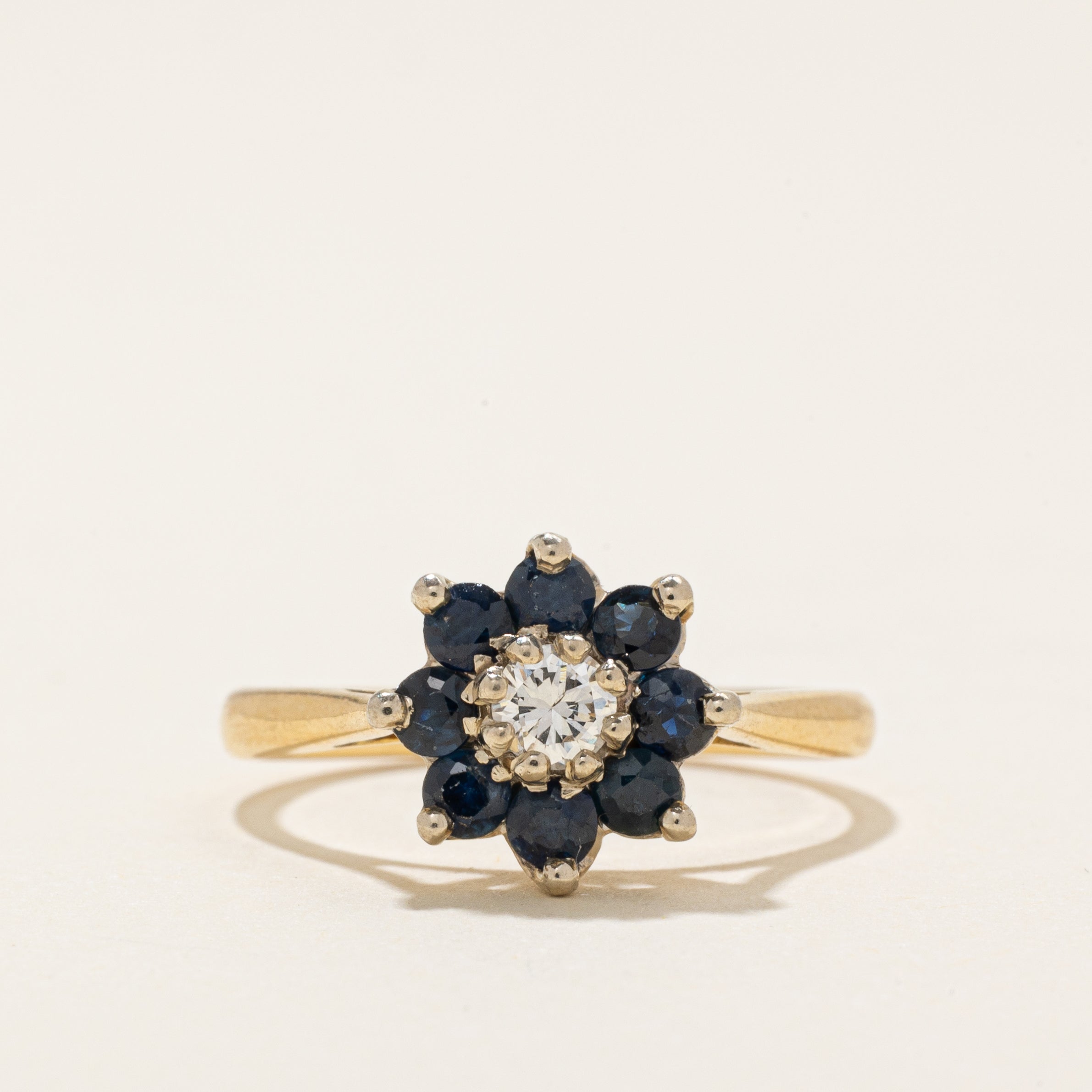1969 Birmingham Diamond & Sapphire Petal Floral Ring | 0.14ct, 0.64ctw | SZ 6.0 |