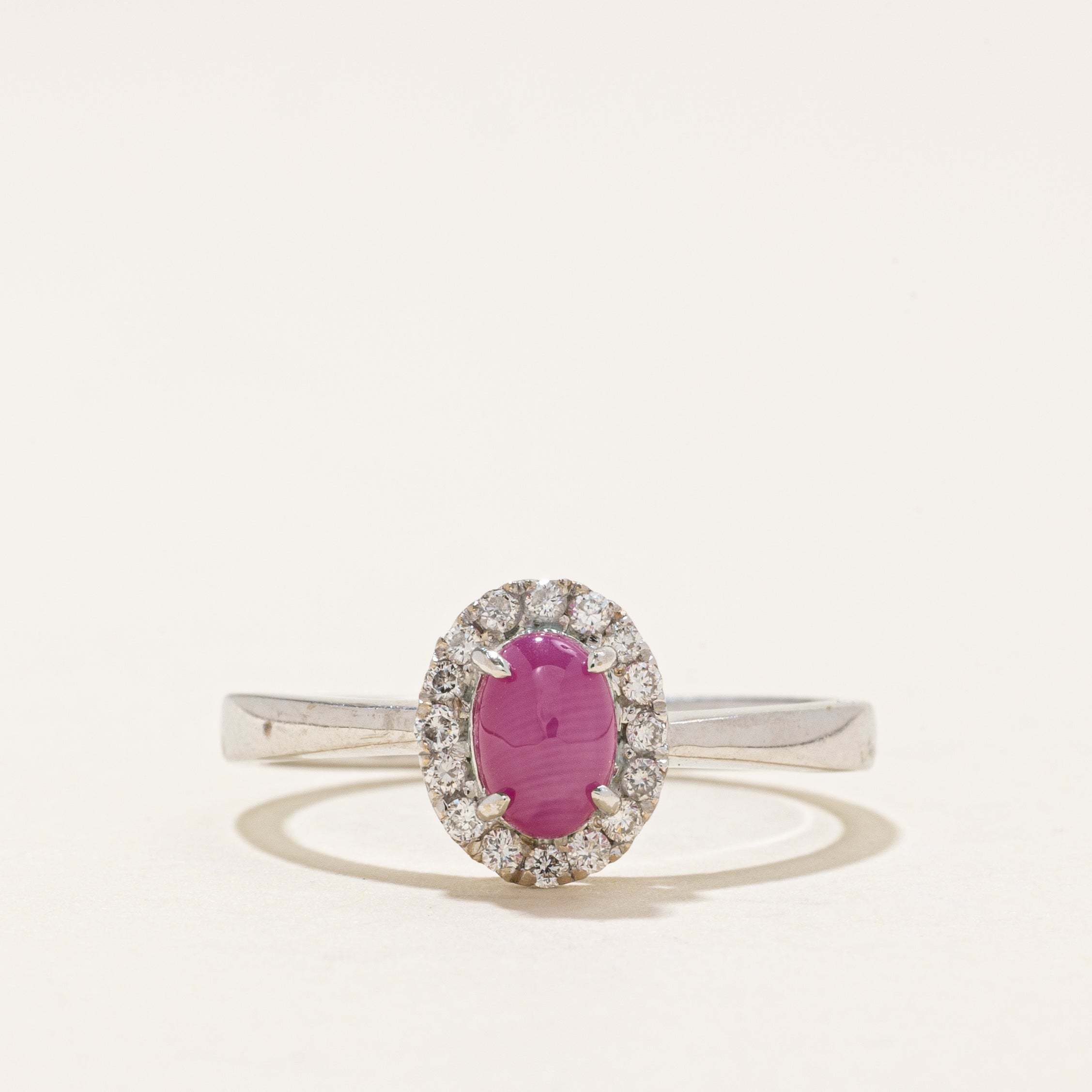Synthetic Ruby & Natural Diamond Halo Ring | 0.6ct, 0.08ctw | SZ 6.25 |