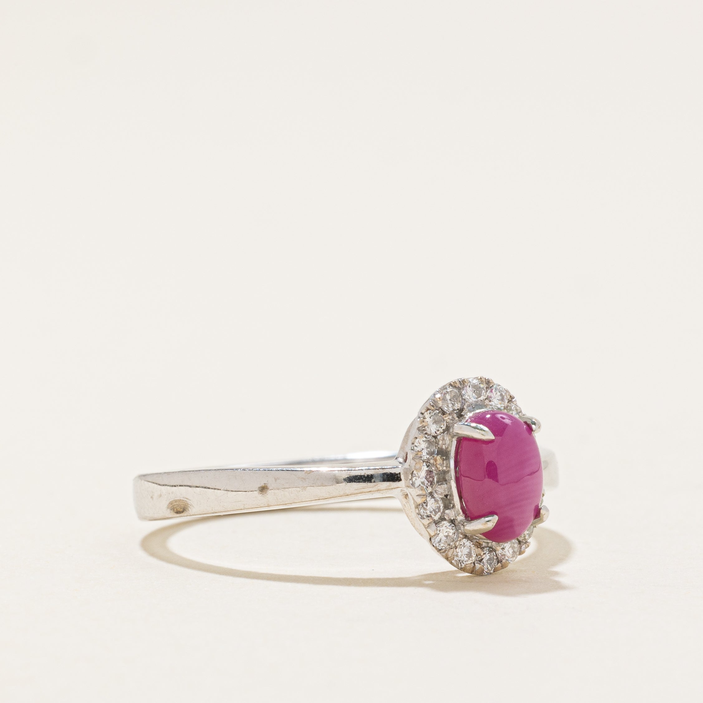 Synthetic Ruby & Natural Diamond Halo Ring | 0.6ct, 0.08ctw | SZ 6.25 |