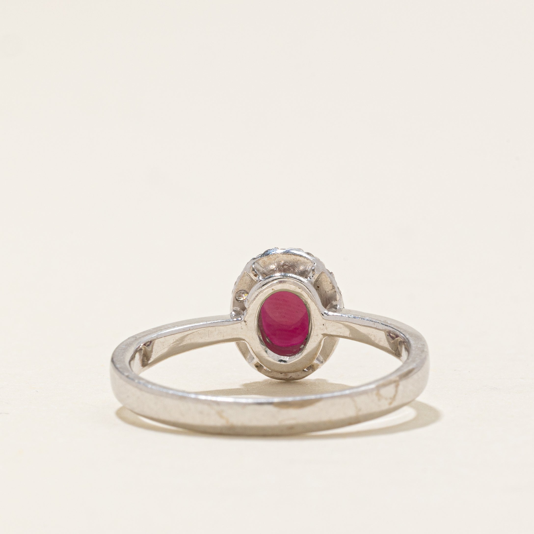 Synthetic Ruby & Natural Diamond Halo Ring | 0.6ct, 0.08ctw | SZ 6.25 |