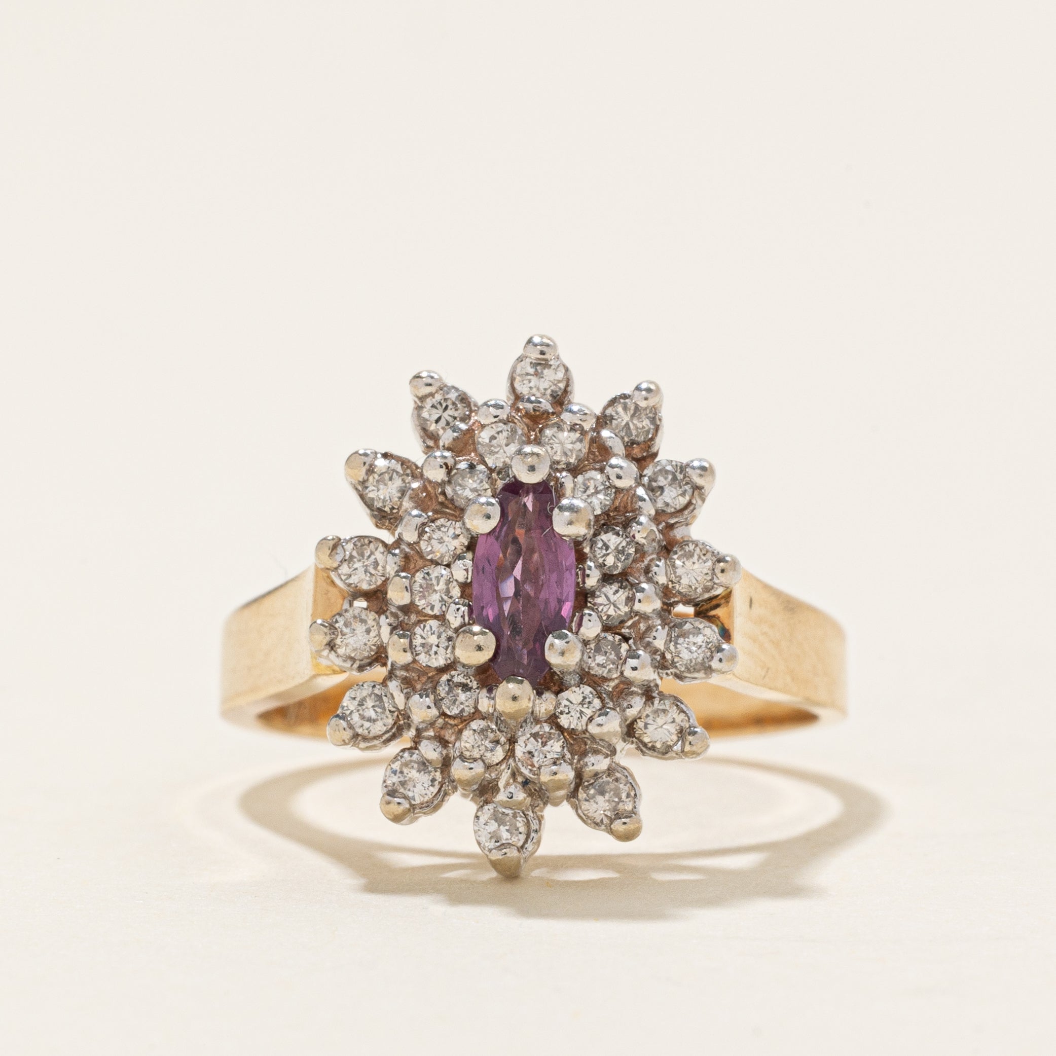 Marquise Cut Ruby & Diamond Halo Cluster Ring | 0.28ctw | SZ 5.75 |