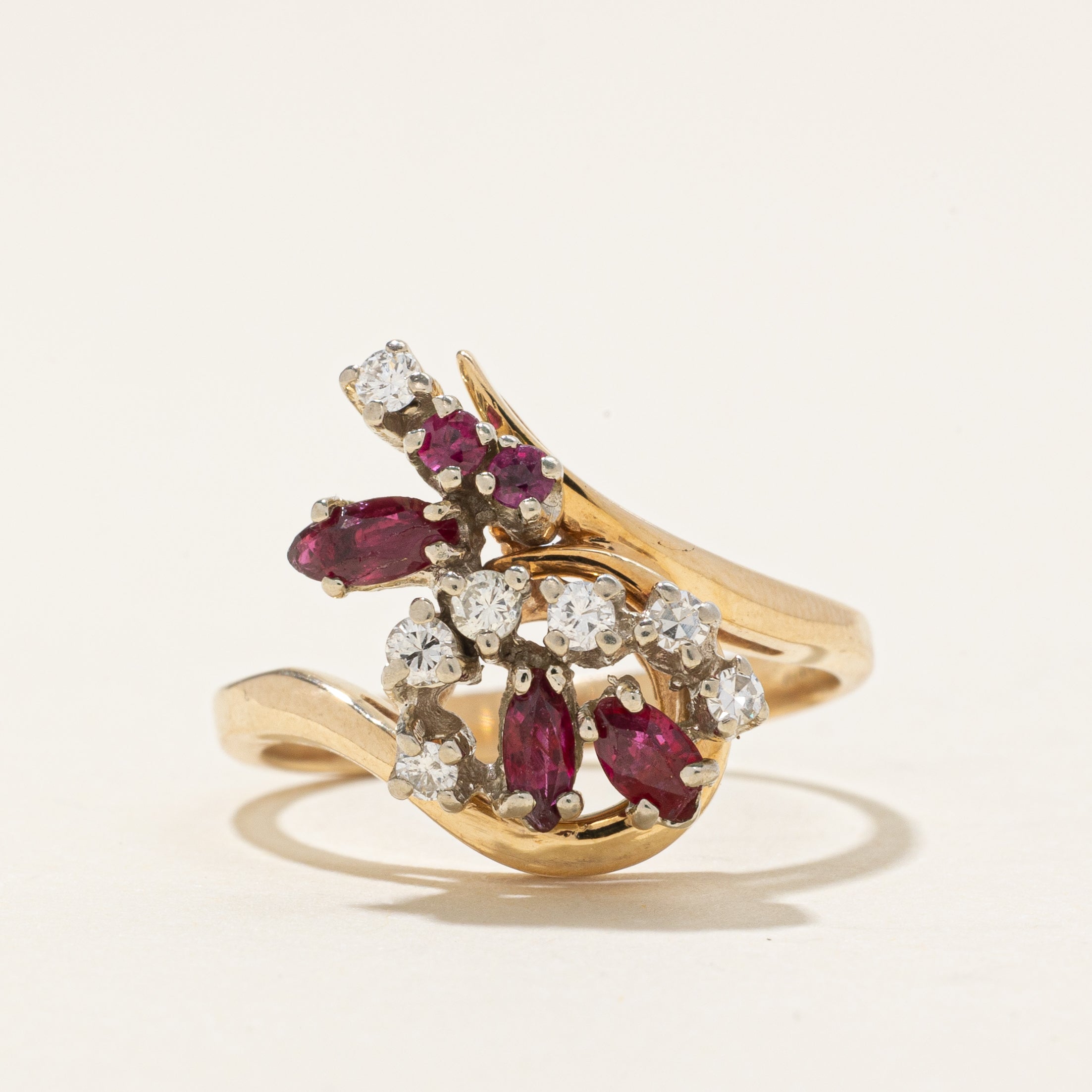 Ruby & Diamond Cluster Bypass Ring | 0.5ctw, 0.14ctw | SZ 6.75 |