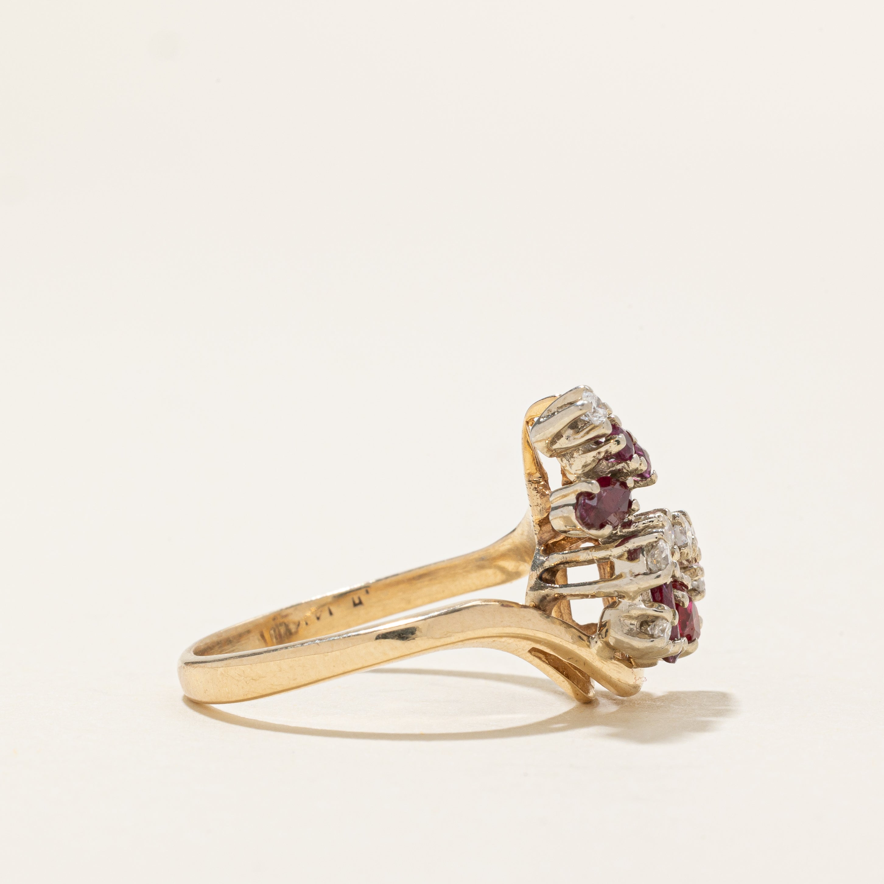 Ruby & Diamond Cluster Bypass Ring | 0.5ctw, 0.14ctw | SZ 6.75 |