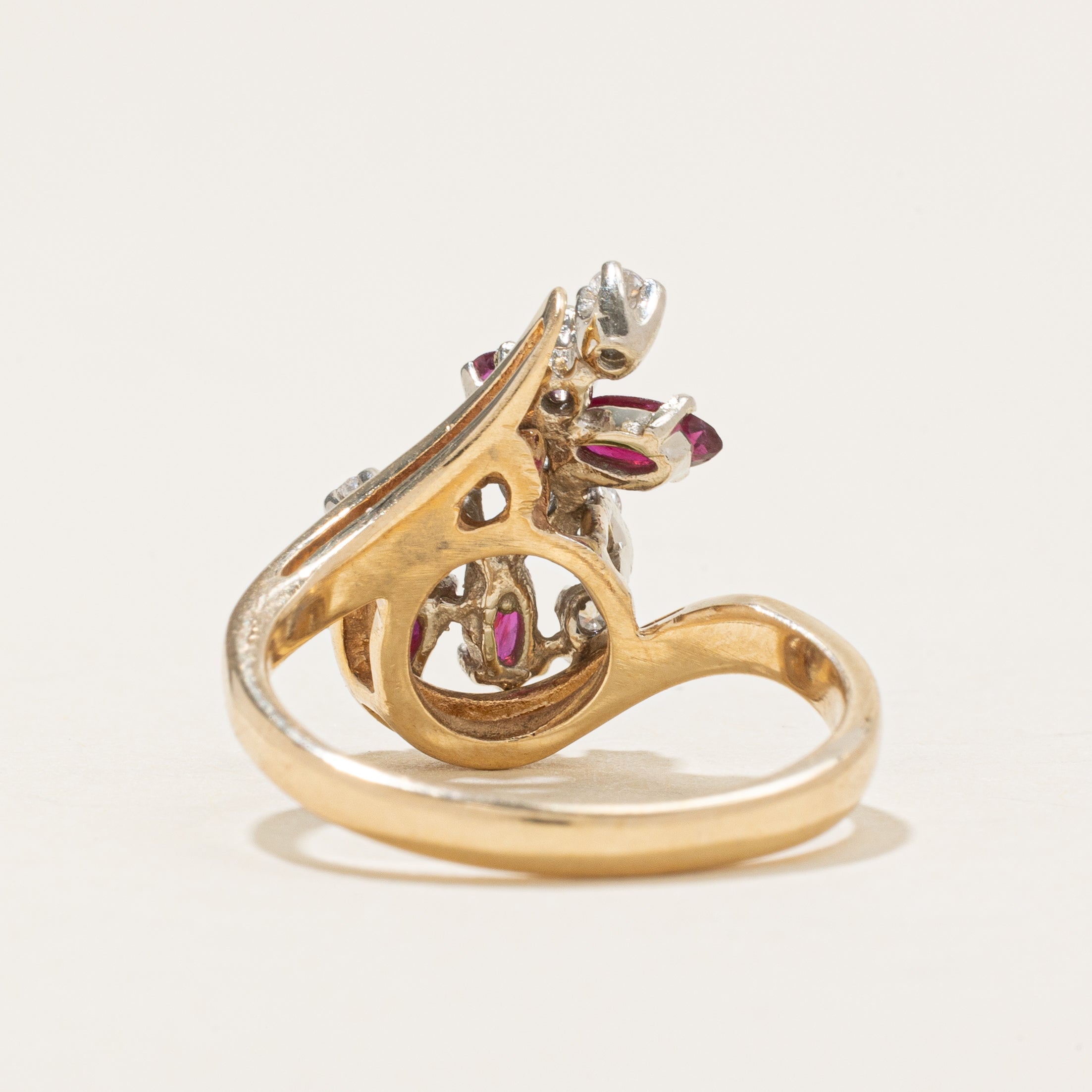 Ruby & Diamond Cluster Bypass Ring | 0.5ctw, 0.14ctw | SZ 6.75 |