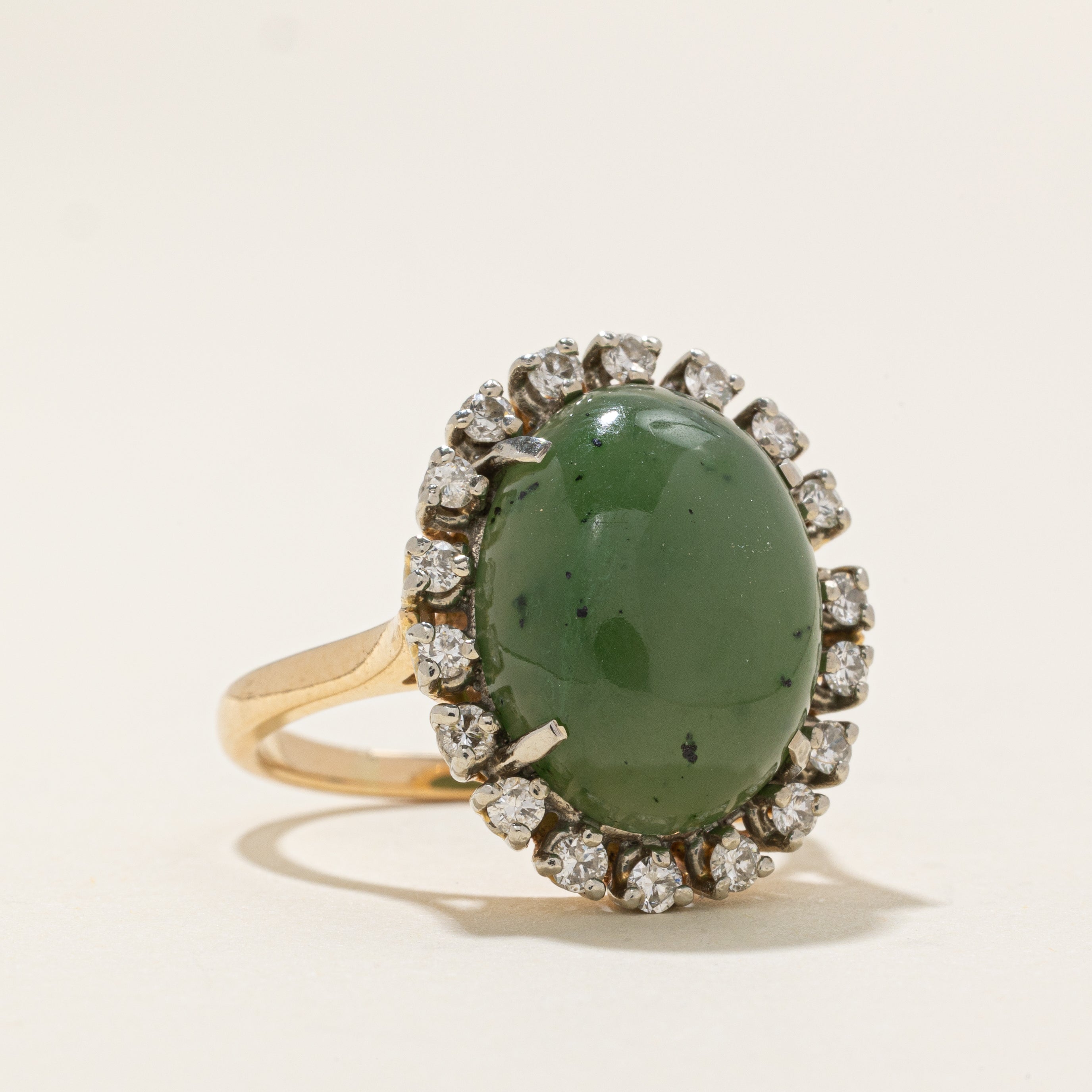 Nephrite Jade & Diamond Halo Cocktail Ring | 10.0ct, 0.38ctw | SZ 7.5 |