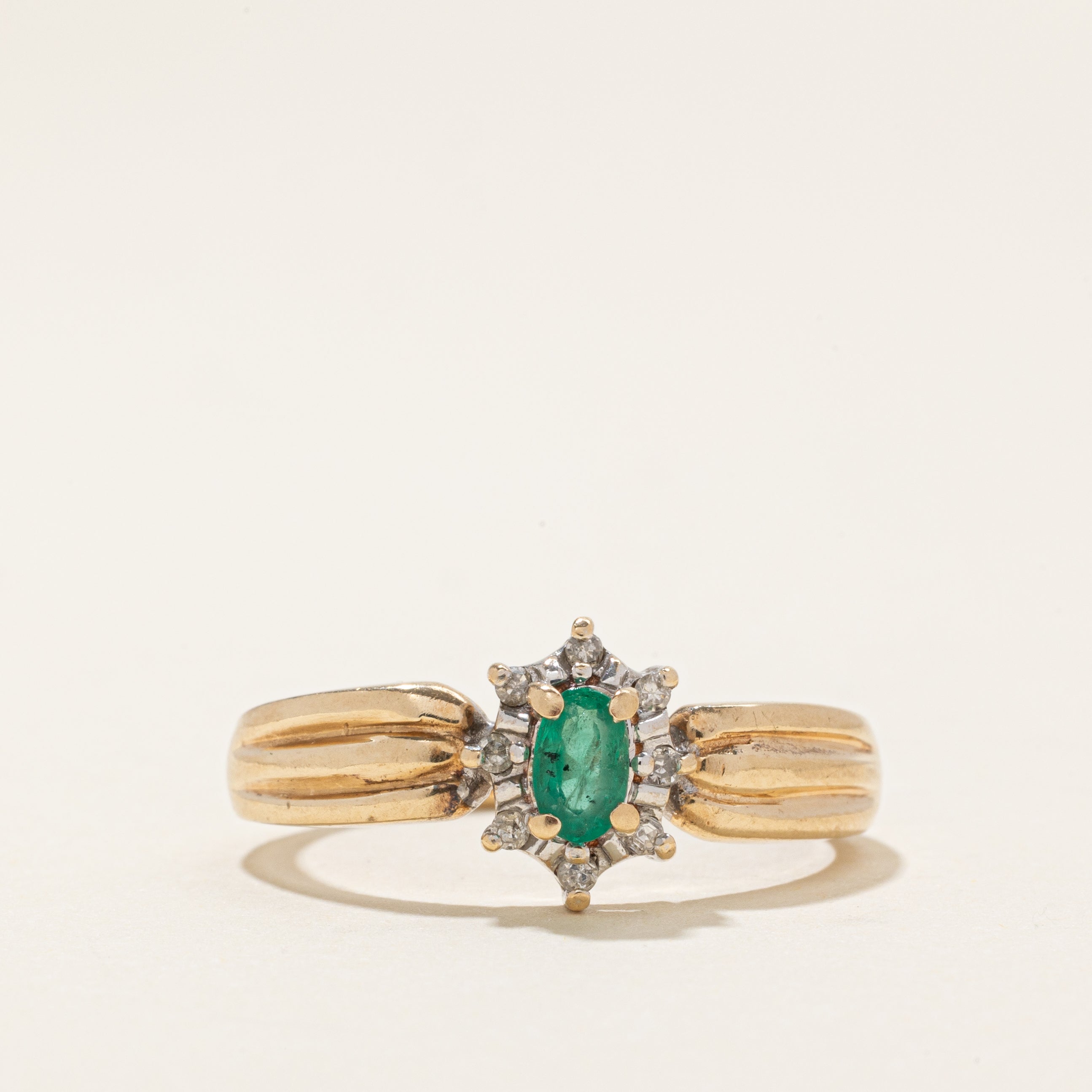 Emerald & Diamond Petal Halo Ring | 0.15ct, 0.04ctw | SZ 7.25 |