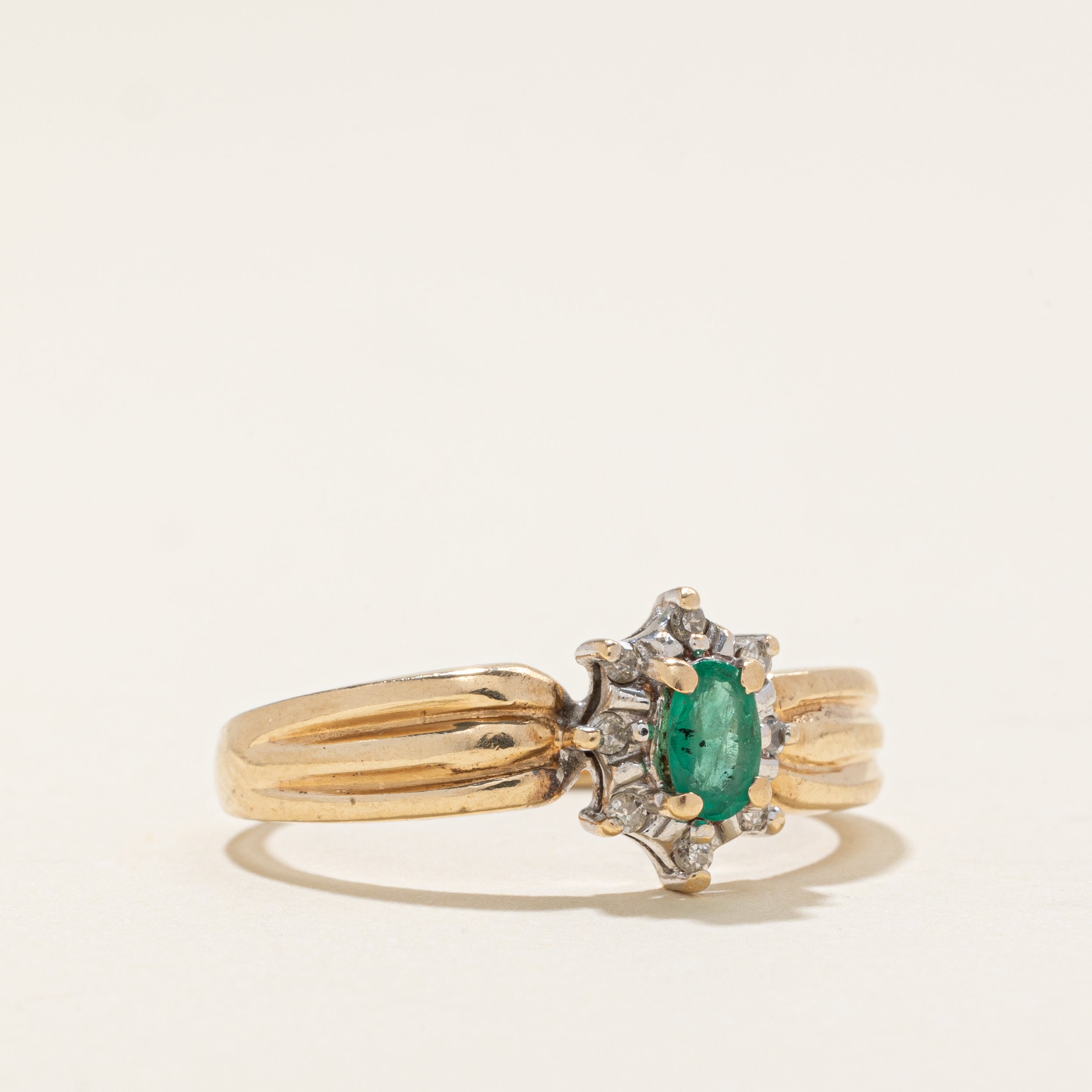 Emerald & Diamond Petal Halo Ring | 0.15ct, 0.04ctw | SZ 7.25 |