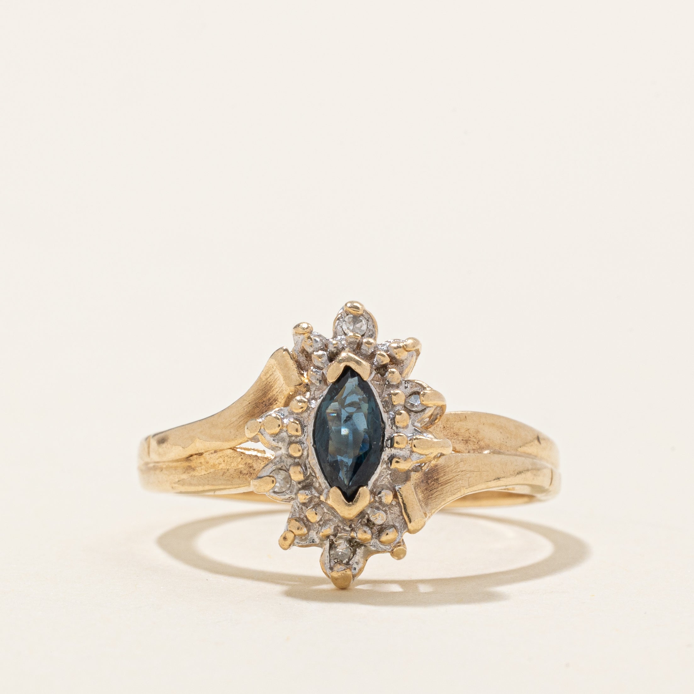 Marquise Cut Sapphire & Diamond Petal Ring | 0.14ct, 0.02ctw | SZ 6.0 |