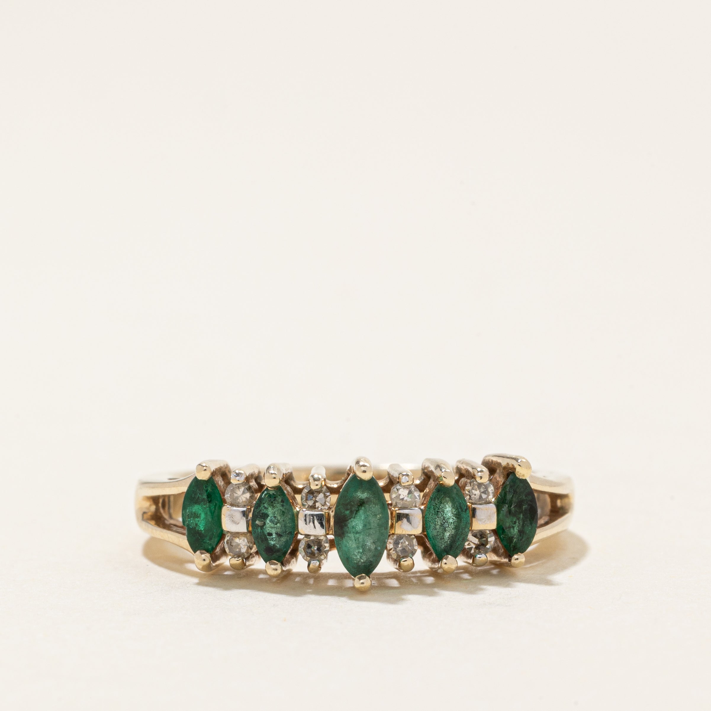 Five Stone Marquise Cut Emerald & Diamond Ring | 0.5ctw, 0.08ctw | SZ 7.0 |